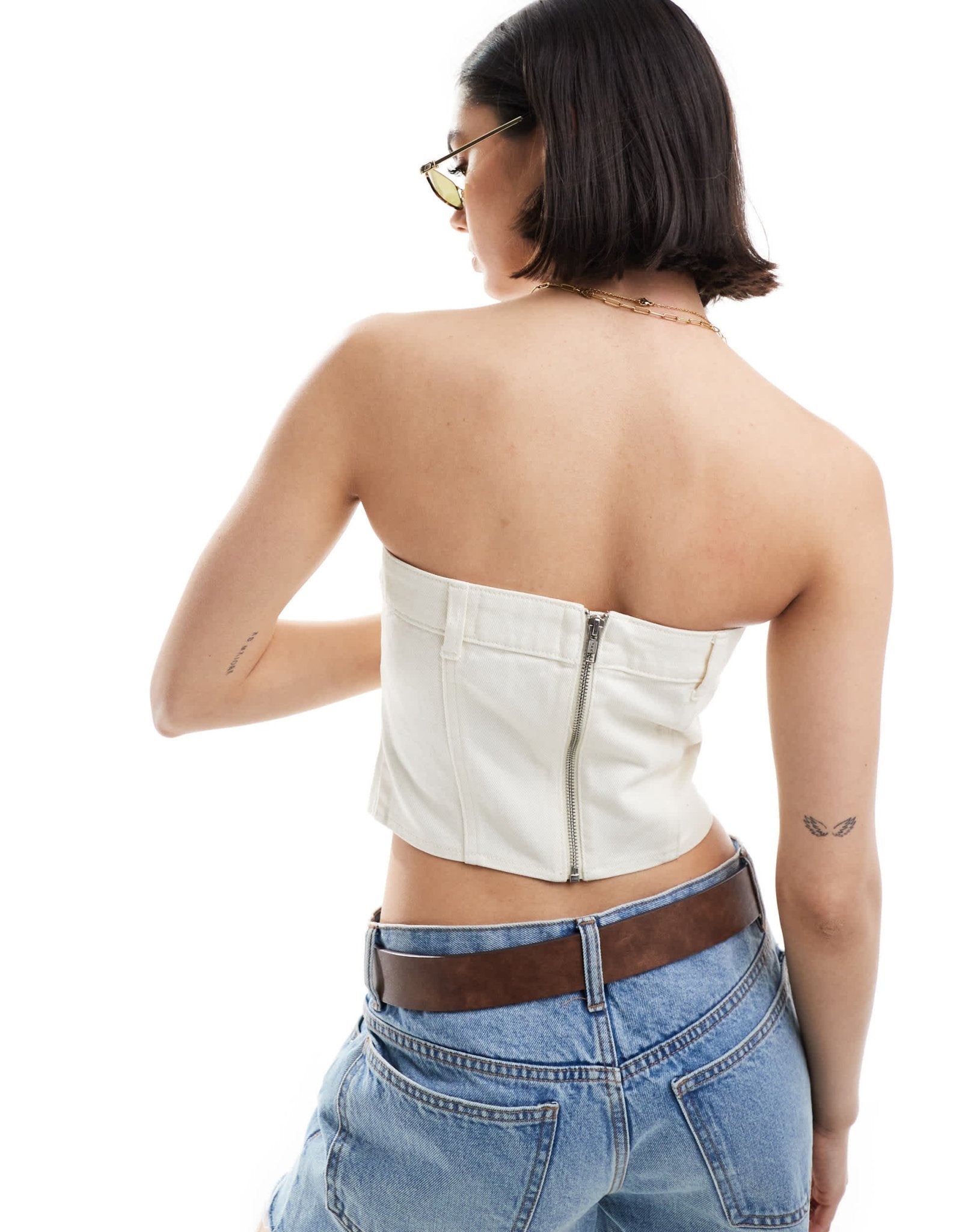 Miss Selfridge denim corset top in ecru - ASOS Sample Sale EU Store