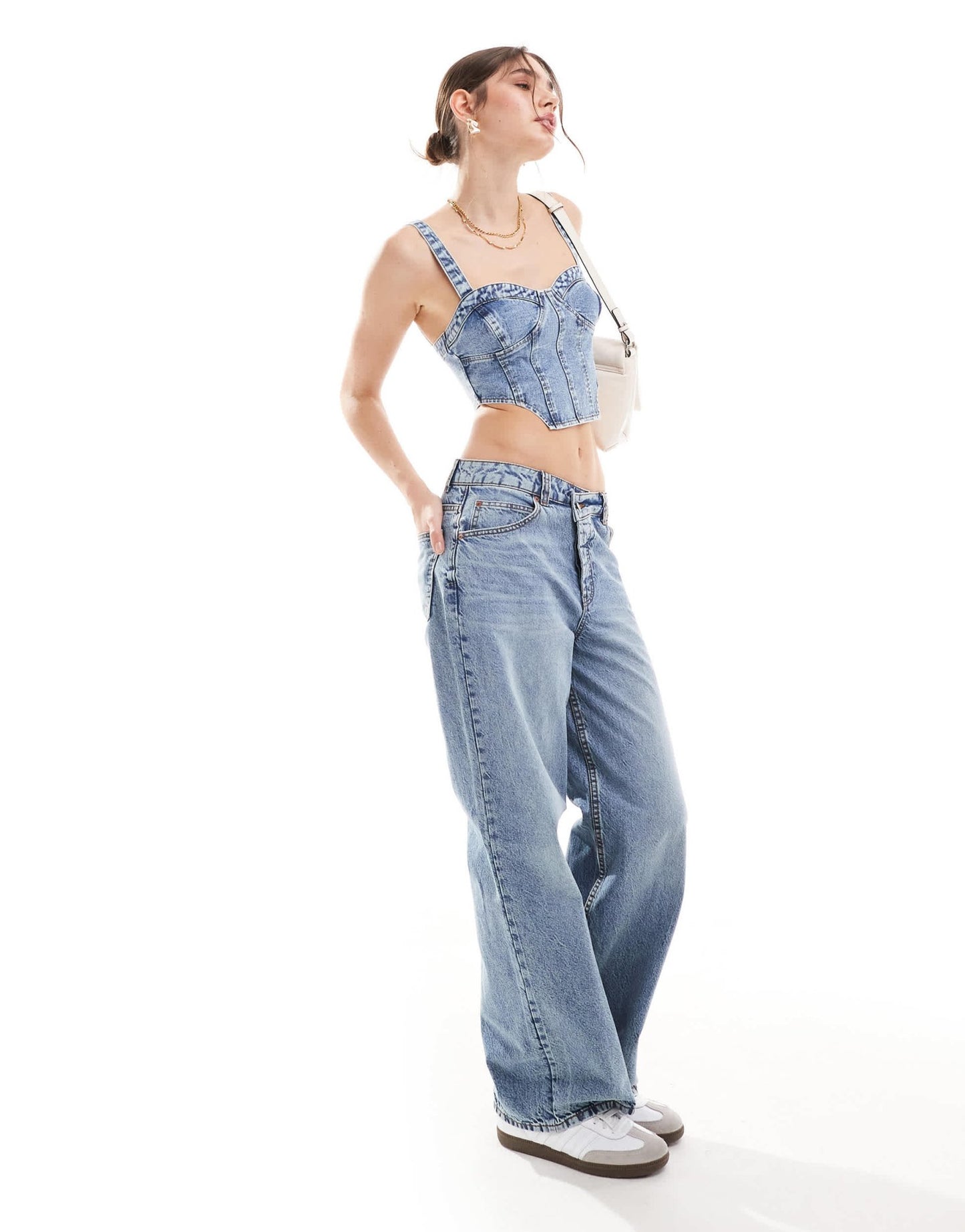 Miss Selfridge denim seamed cami top in blue acid waah - ASOS Sample Sale EU Store