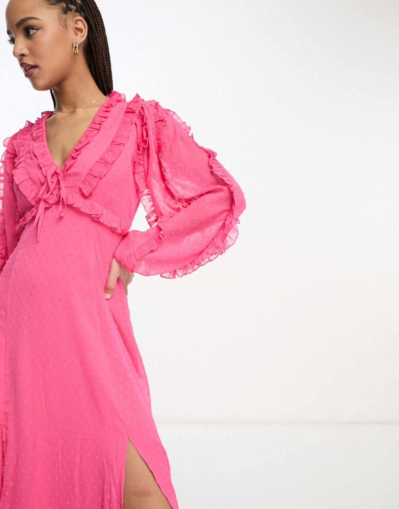 Miss Selfridge dobby chiffon frill detail maxi dress in hot pink - ASOS Sample Sale EU Store
