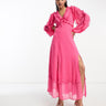 Miss Selfridge dobby chiffon frill detail maxi dress in hot pink