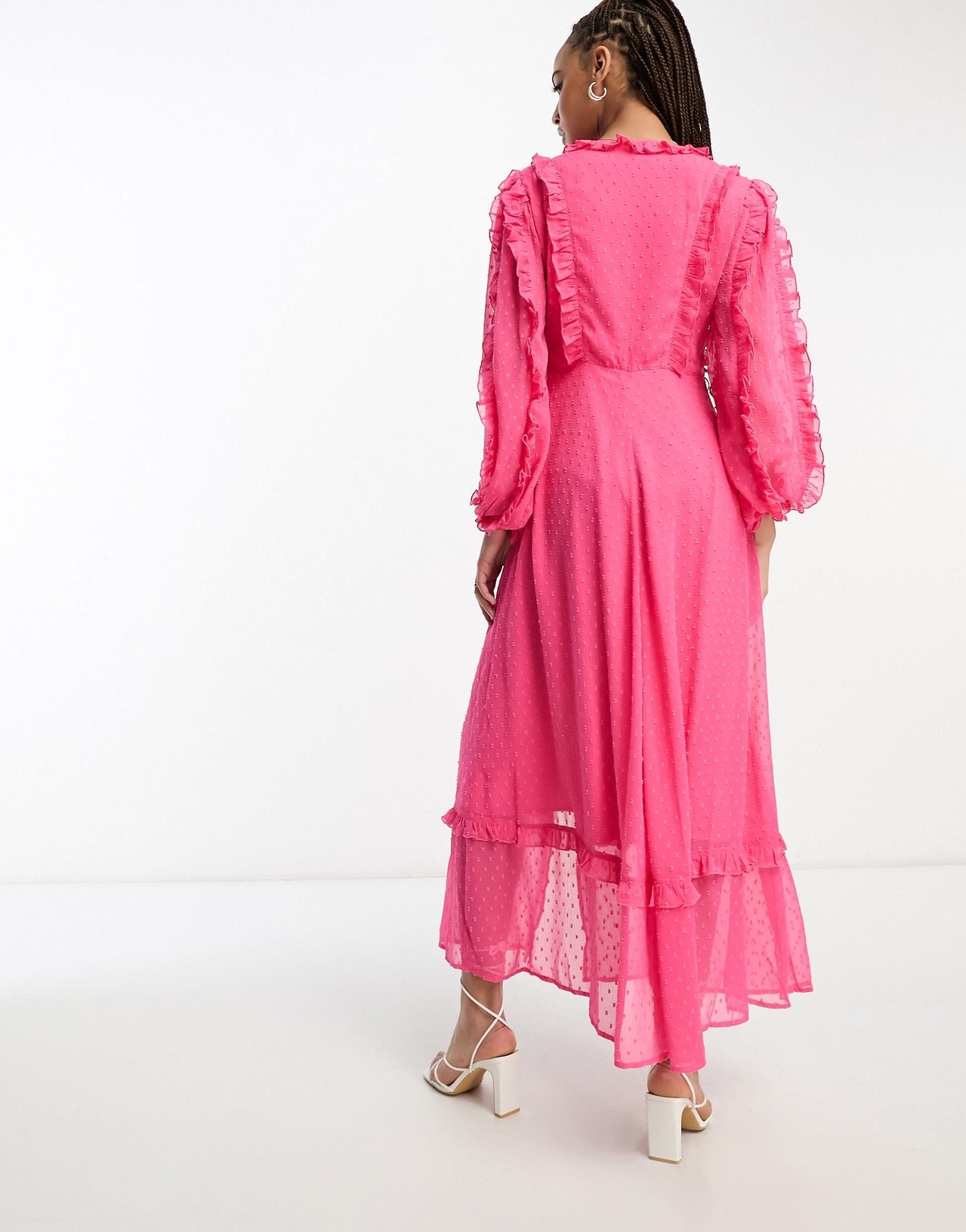Miss Selfridge dobby chiffon frill detail maxi dress in hot pink - ASOS Sample Sale EU Store