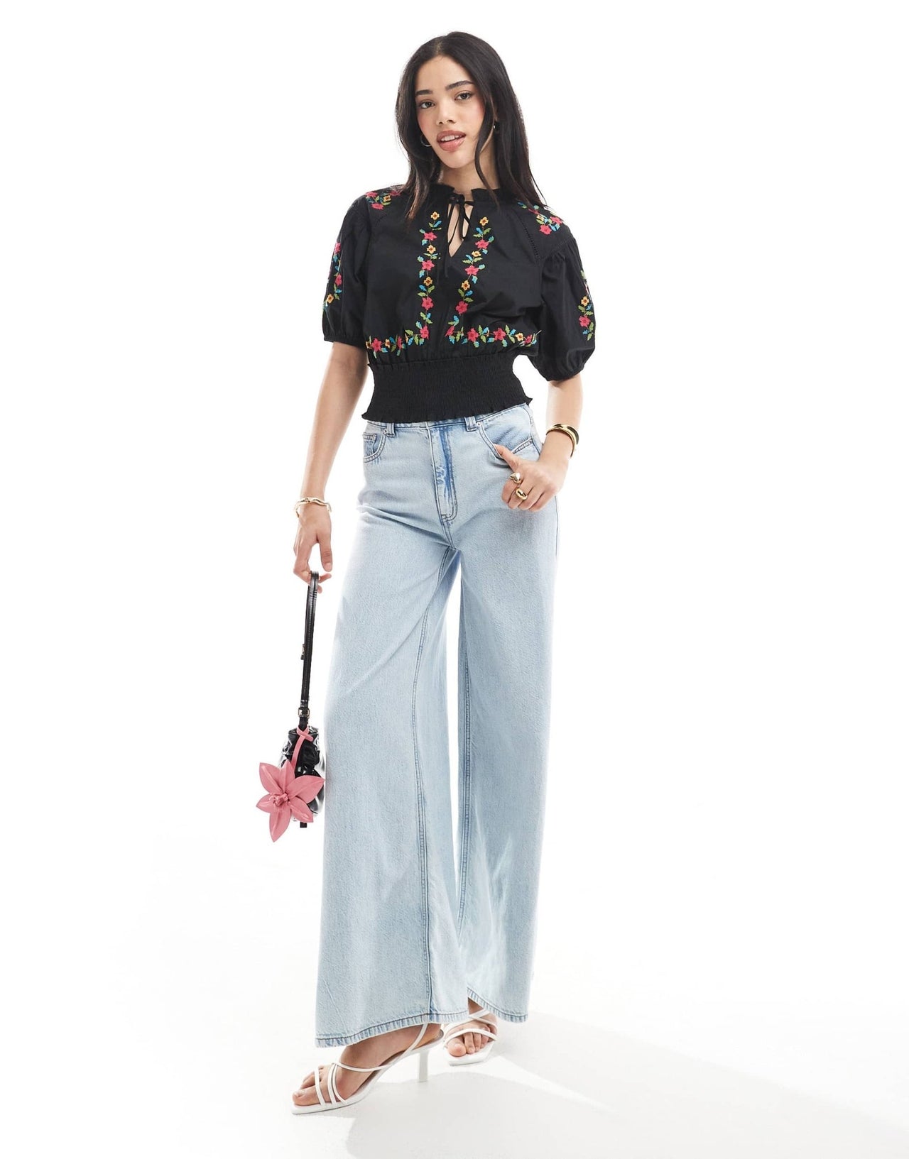 Miss Selfridge embroidered crop top in black - ASOS Sample Sale EU Store