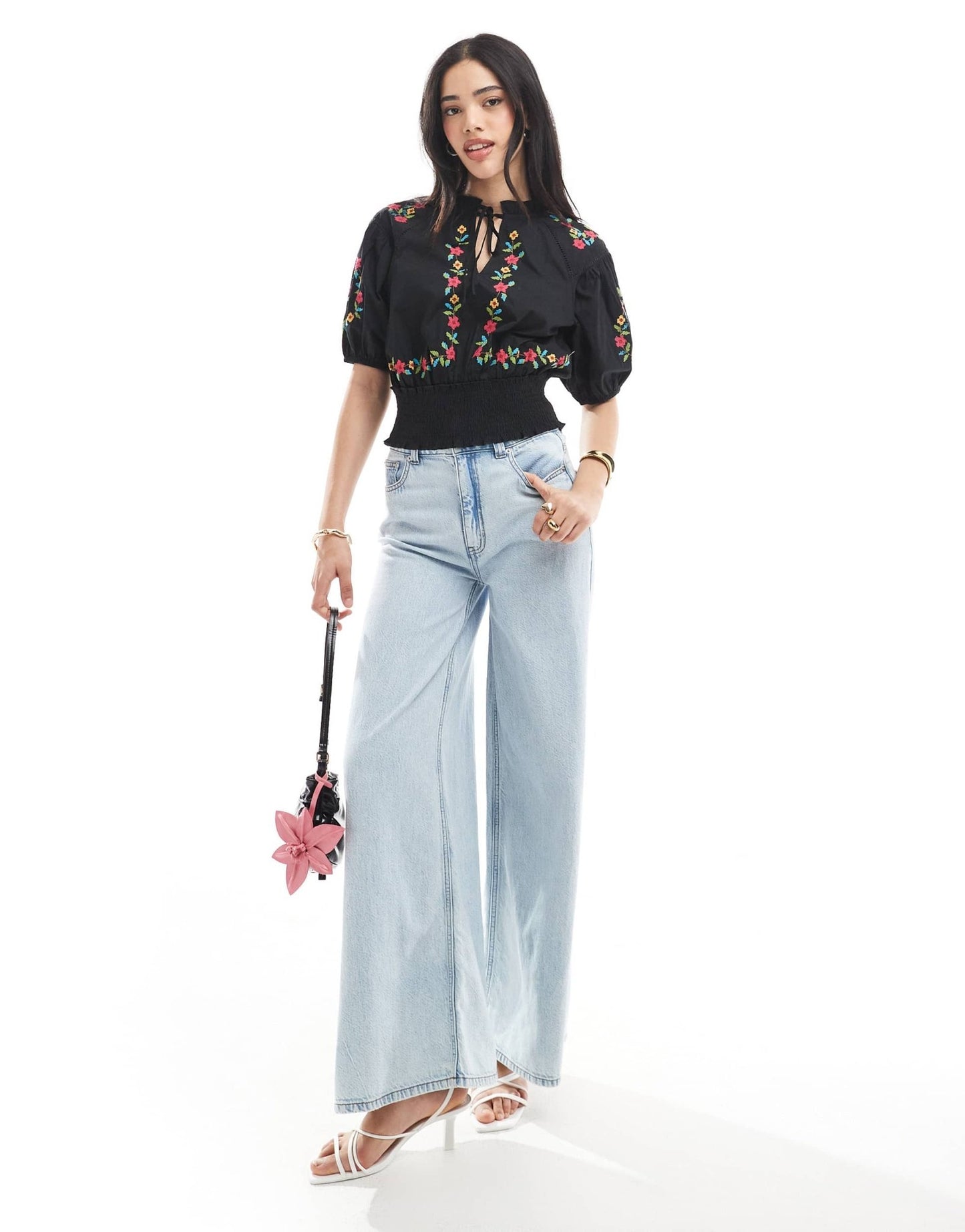 Miss Selfridge embroidered crop top in black - ASOS Sample Sale EU Store