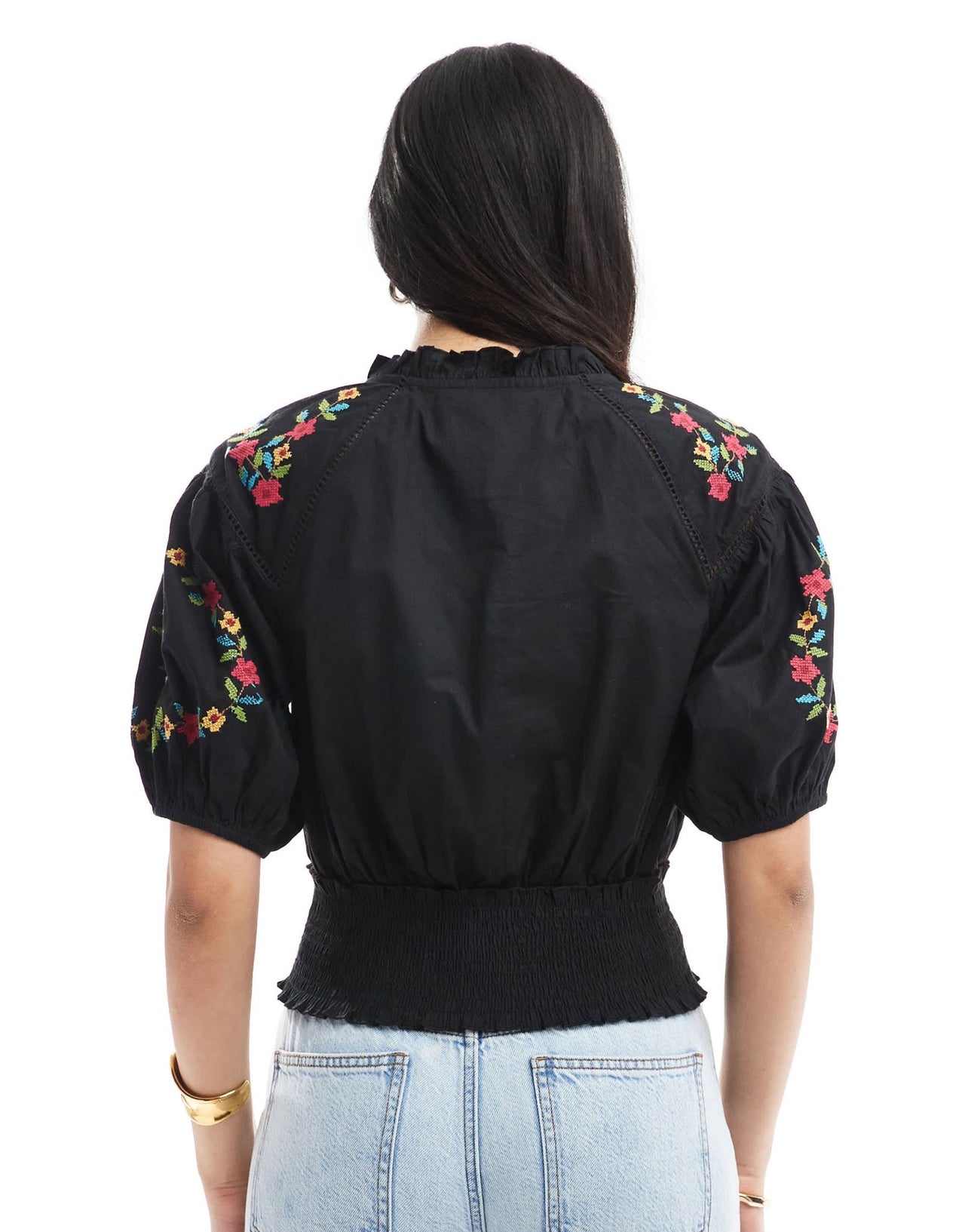 Miss Selfridge embroidered crop top in black - ASOS Sample Sale EU Store