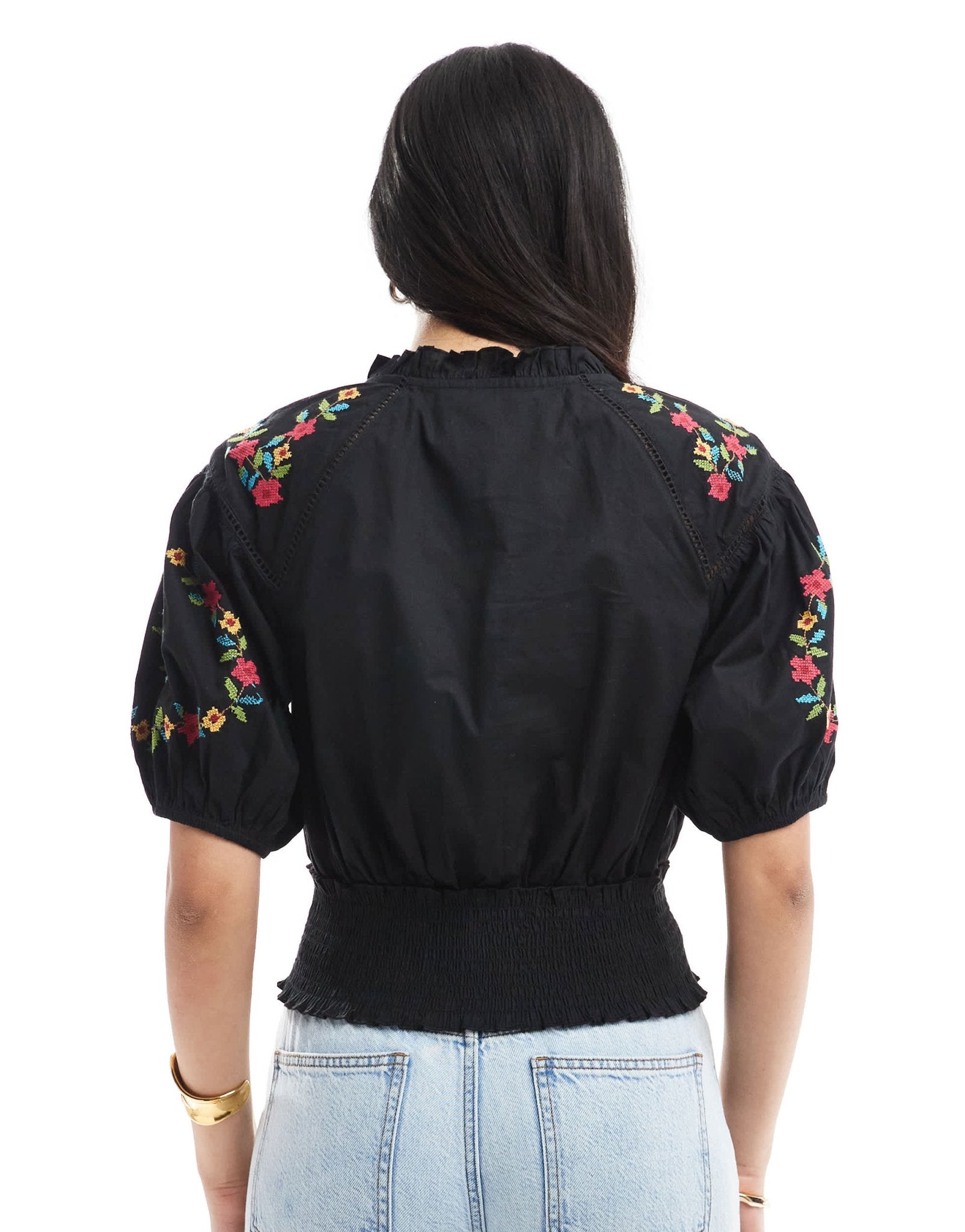 Miss Selfridge embroidered crop top in black - ASOS Sample Sale EU Store