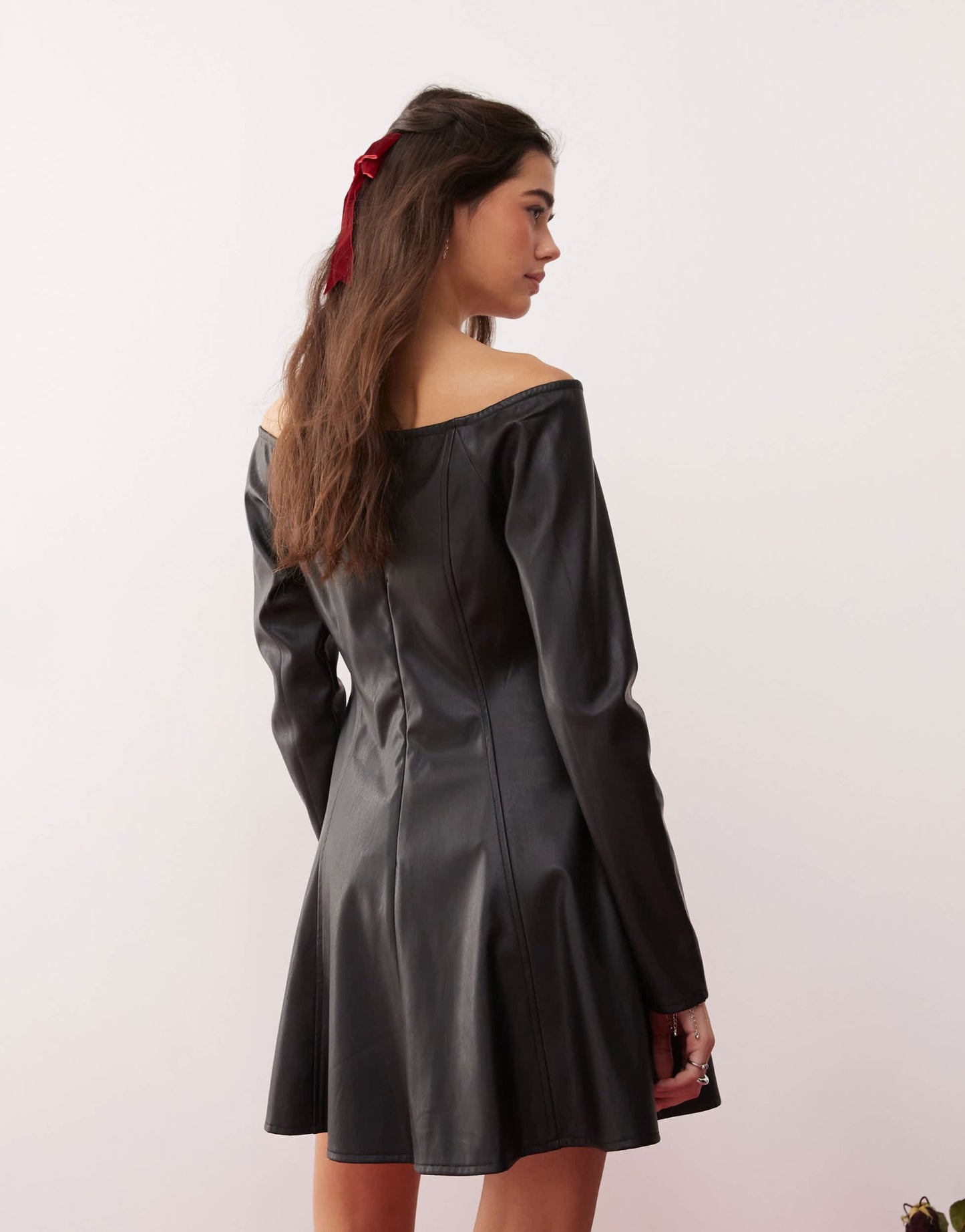 Miss Selfridge faux leather bardot fit & flare mini dress - ASOS Sample Sale EU Store