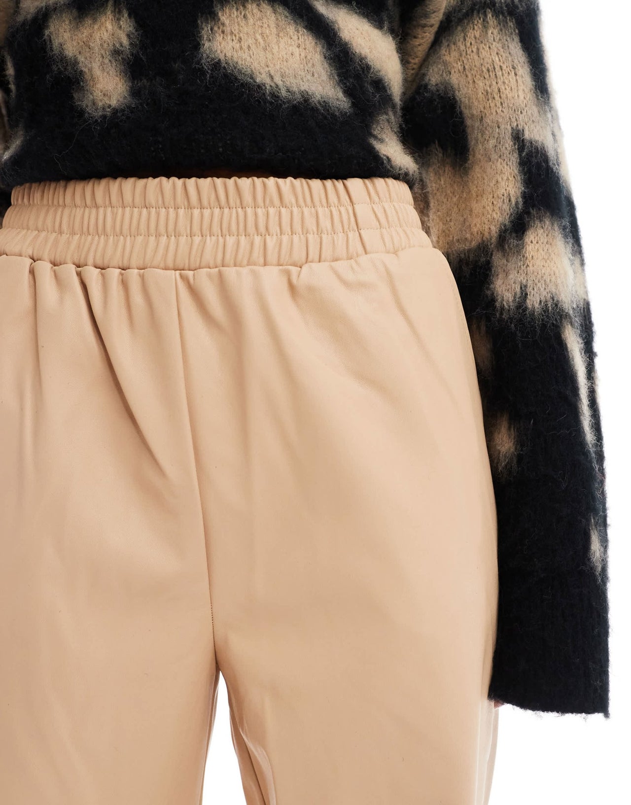 Miss Selfridge faux leather pull on straight leg trouser in neutral - ASOS Sample Sale EU Store