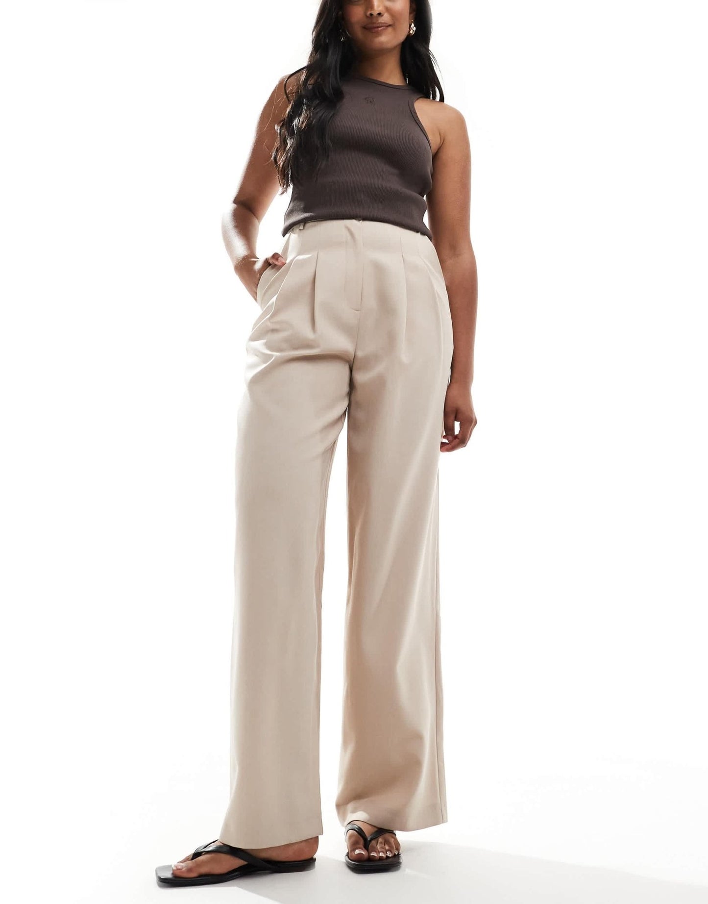 Miss Selfridge fleck wide leg tailored trouser in taupe - ASOS Sample Sale EU Store