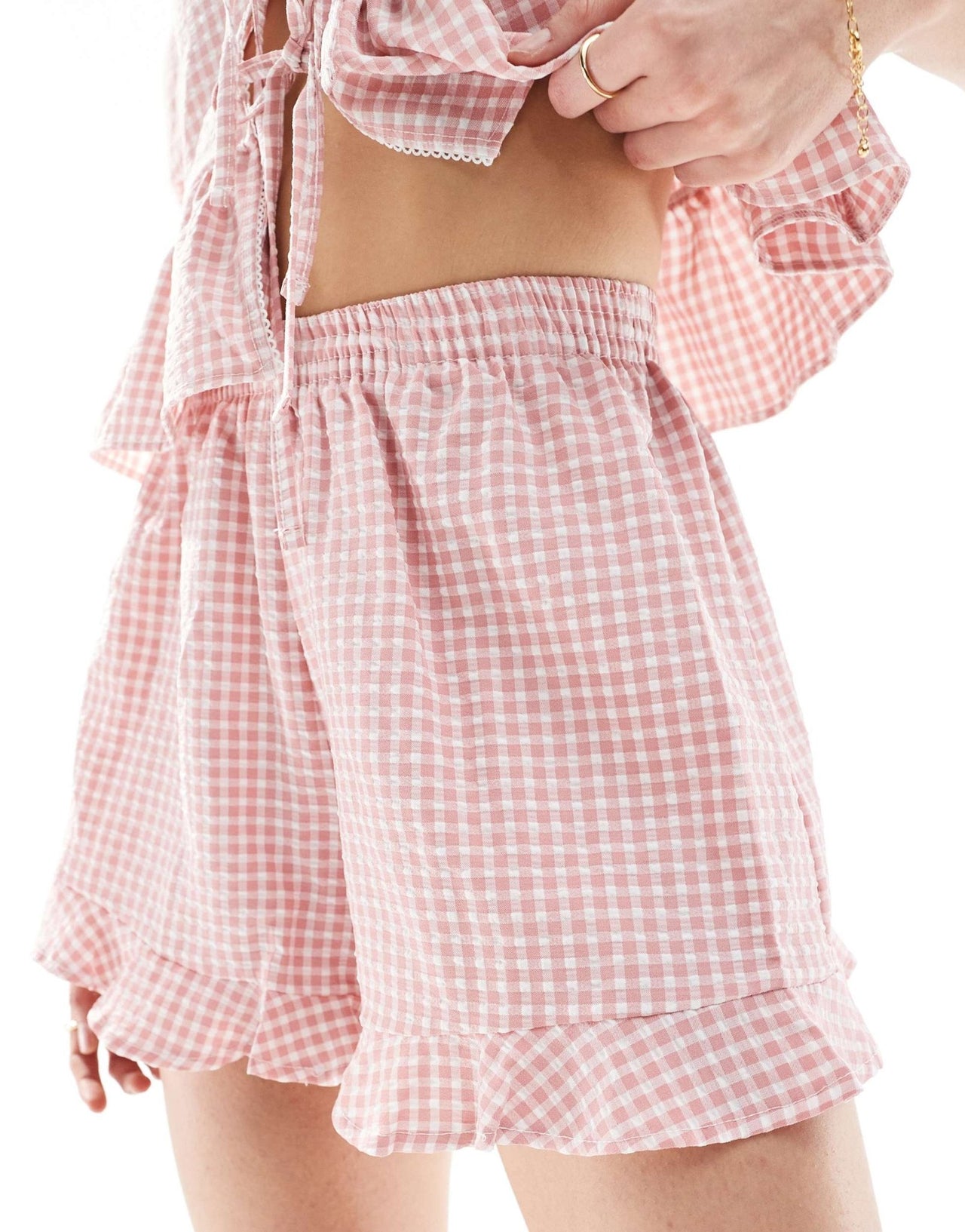 Miss Selfridge gingham frill short co - ord in pink gingham - ASOS Sample Sale EU Store