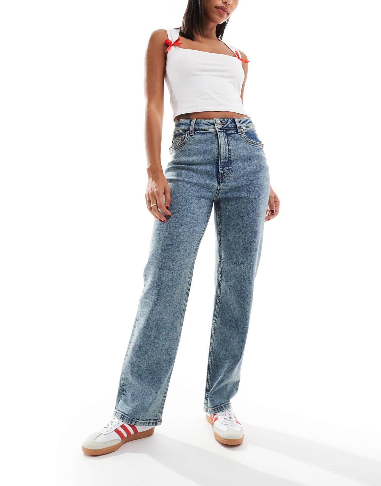 Miss Selfridge heart pocket straight leg jean in dirty wash - ASOS Sample Sale EU Store