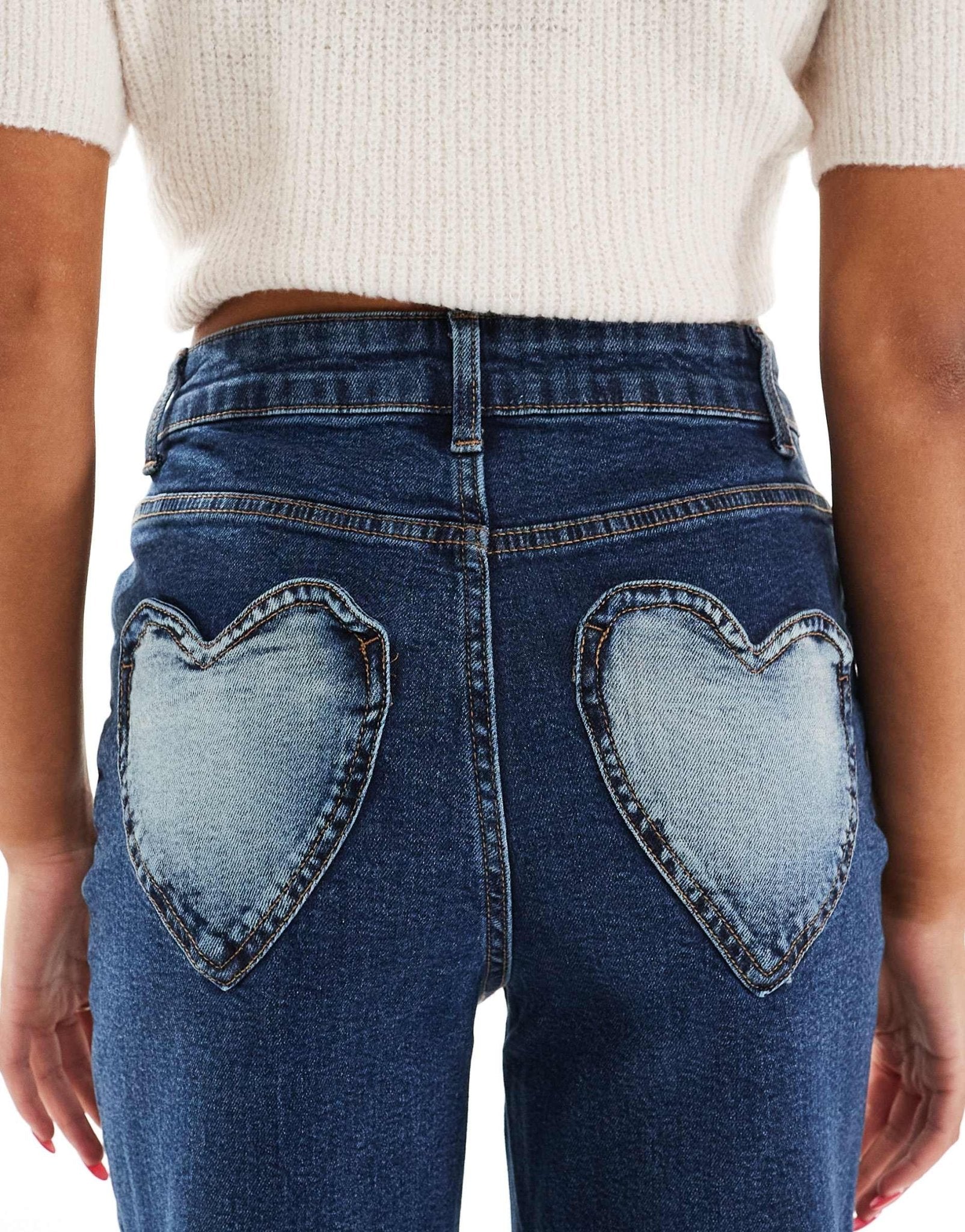 Miss Selfridge heart pocket straight leg jean in indigo wash - ASOS Sample Sale EU Store