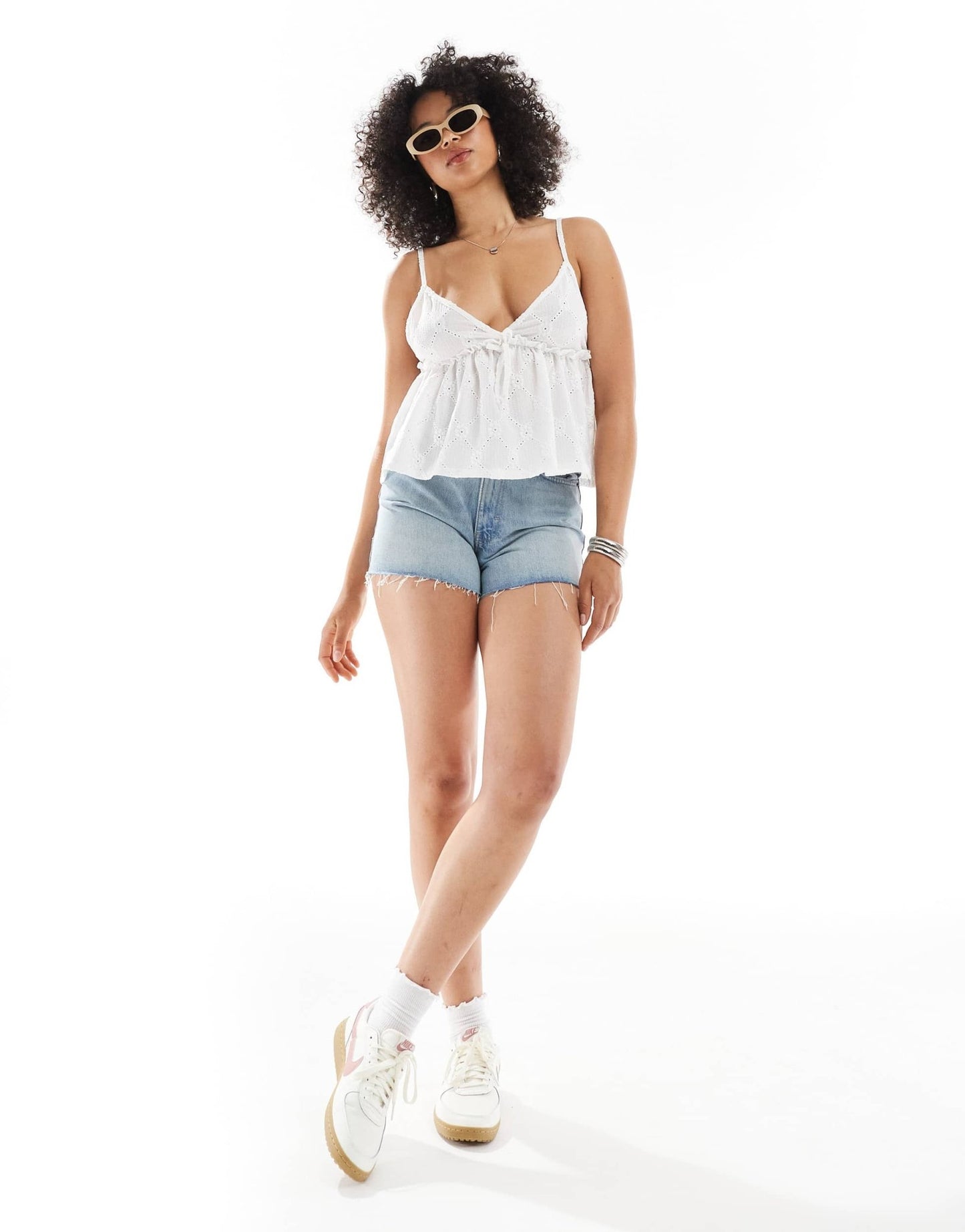 Miss Selfridge jersey broderie cami peplum top in white - ASOS Sample Sale EU Store