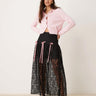 Miss Selfridge lace bow detail tiered maxi skirt in black
