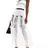 Miss Selfridge lace bow detail tiered maxi skirt in ivory