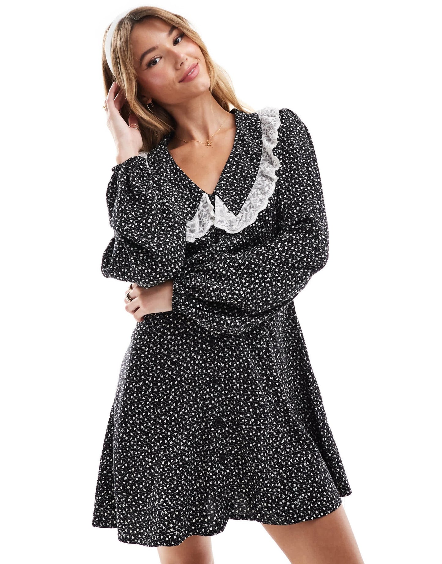 Miss Selfridge lace collar mini tea dress in polka dot - ASOS Sample Sale EU Store