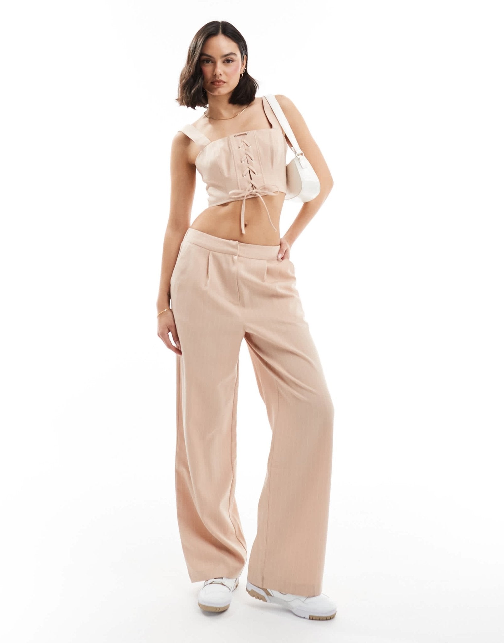 Miss Selfridge lace up corset crop top co ord in pink pinstripe - ASOS Sample Sale EU Store