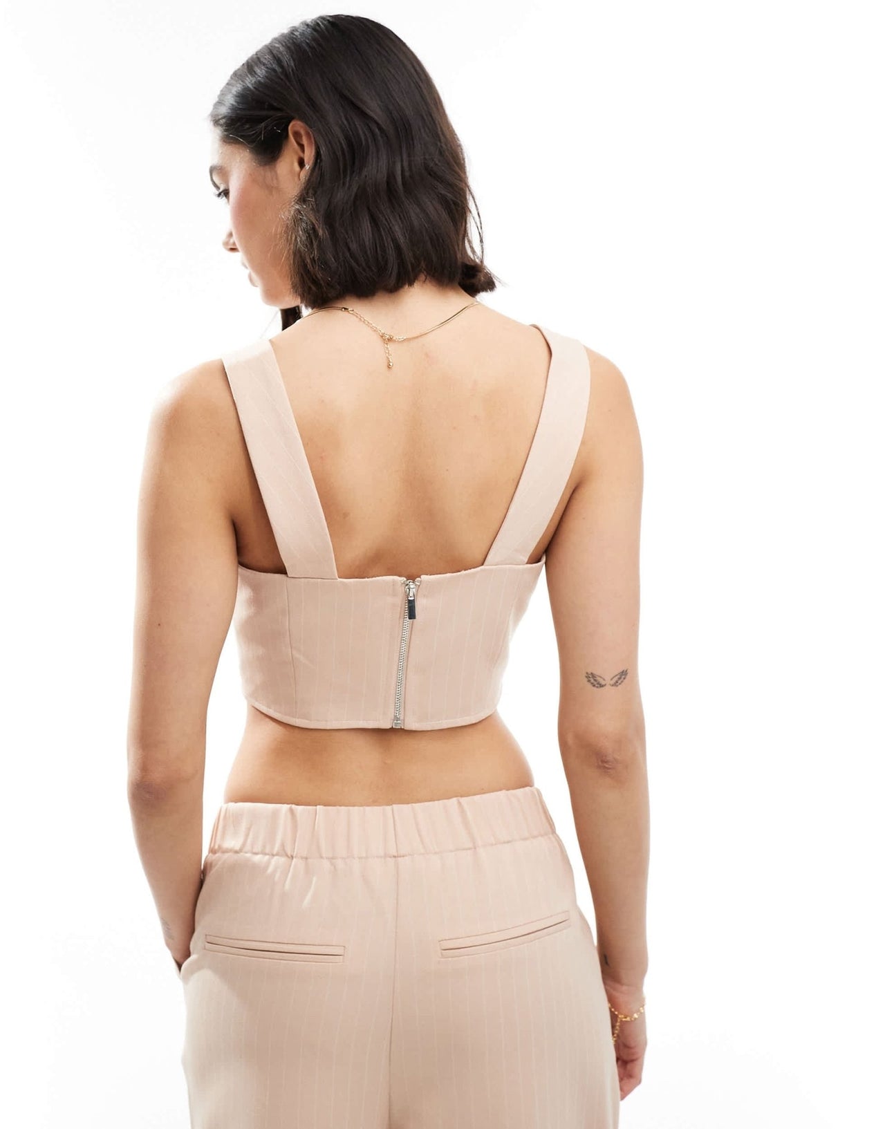 Miss Selfridge lace up corset crop top co ord in pink pinstripe - ASOS Sample Sale EU Store