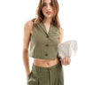 Miss Selfridge linen blend button through waistcoat in khaki