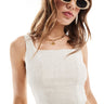 Top corsetto Topshop in misto lino naturale slub