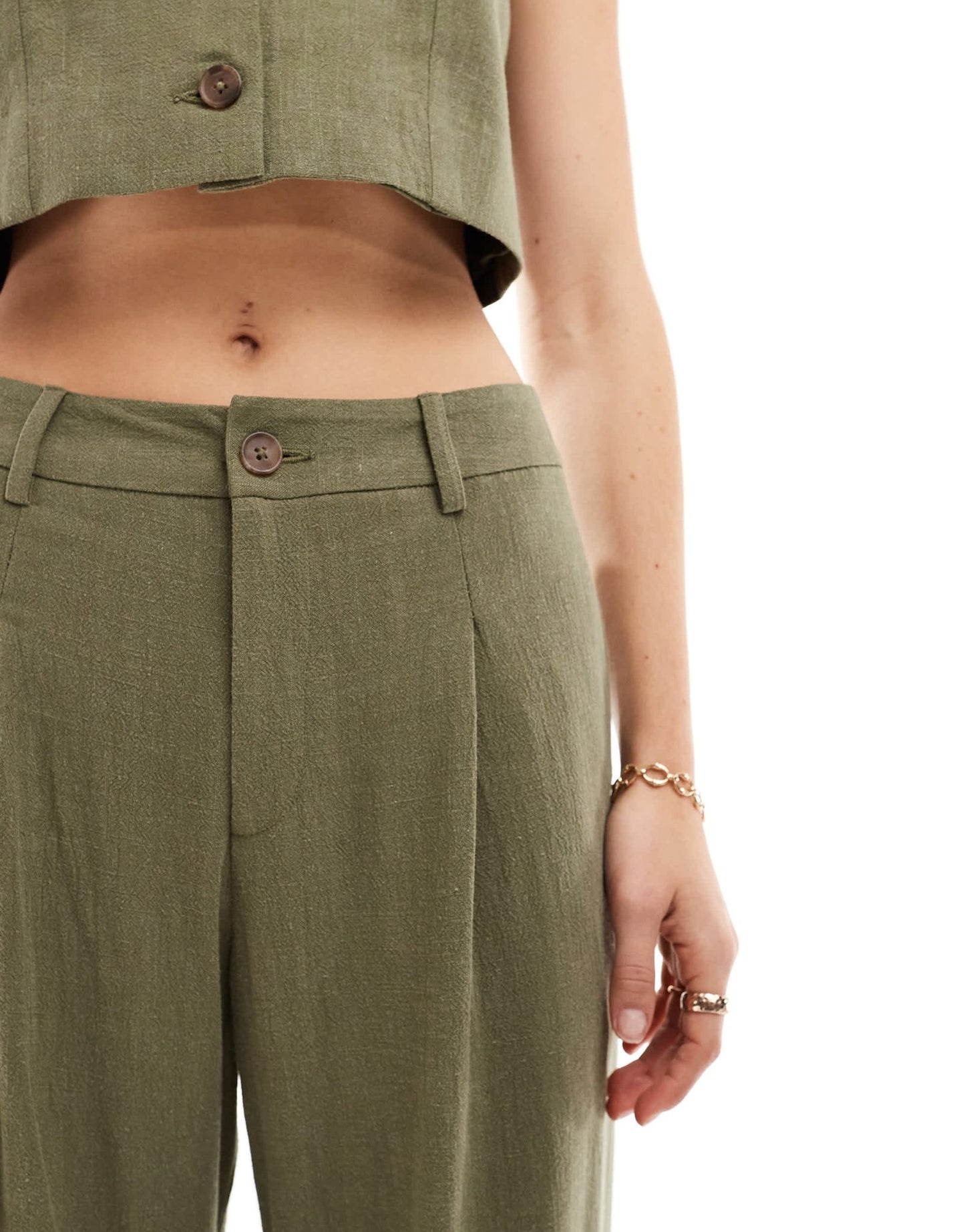 Miss Selfridge linen blend tailored wide leg trouser in khaki - ASOS Sample Sale EU Store