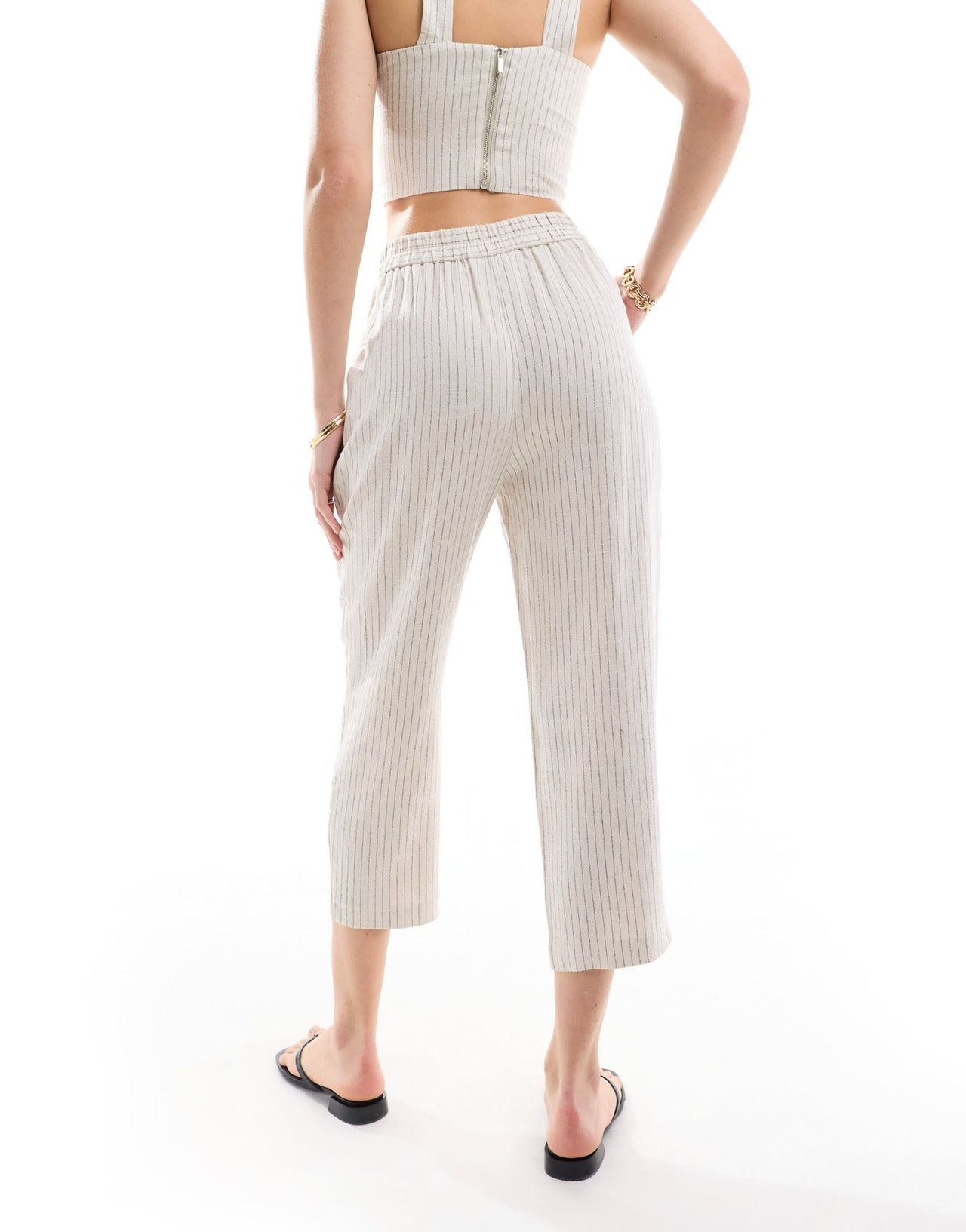 Miss Selfridge linen stripe pull on tapered trouser in natural - ASOS Sample Sale EU Store