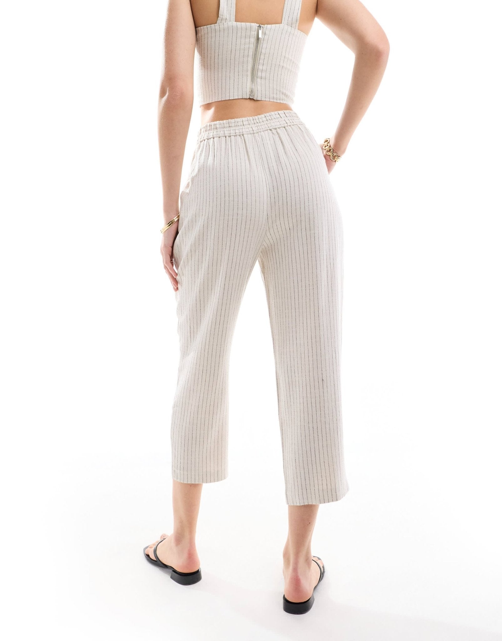 Miss Selfridge linen stripe pull on tapered trouser in natural - ASOS Sample Sale EU Store