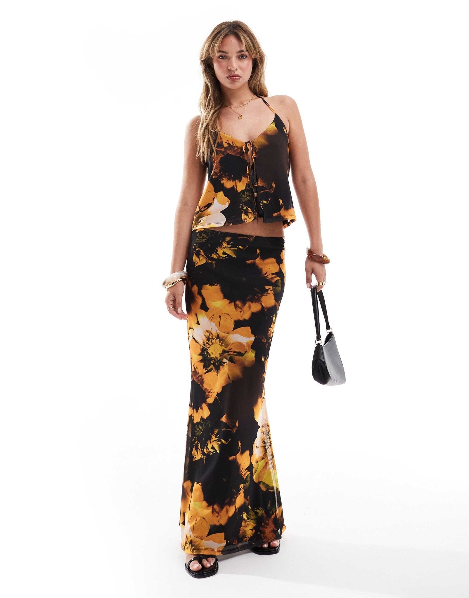 Miss Selfridge mesh floral tie front halter neck top - ASOS Sample Sale EU Store