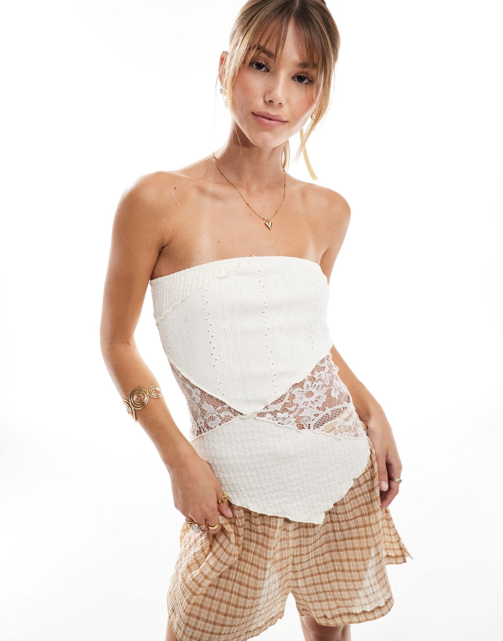 Miss Selfridge mix texture bandeau top in stone - ASOS Sample Sale EU Store