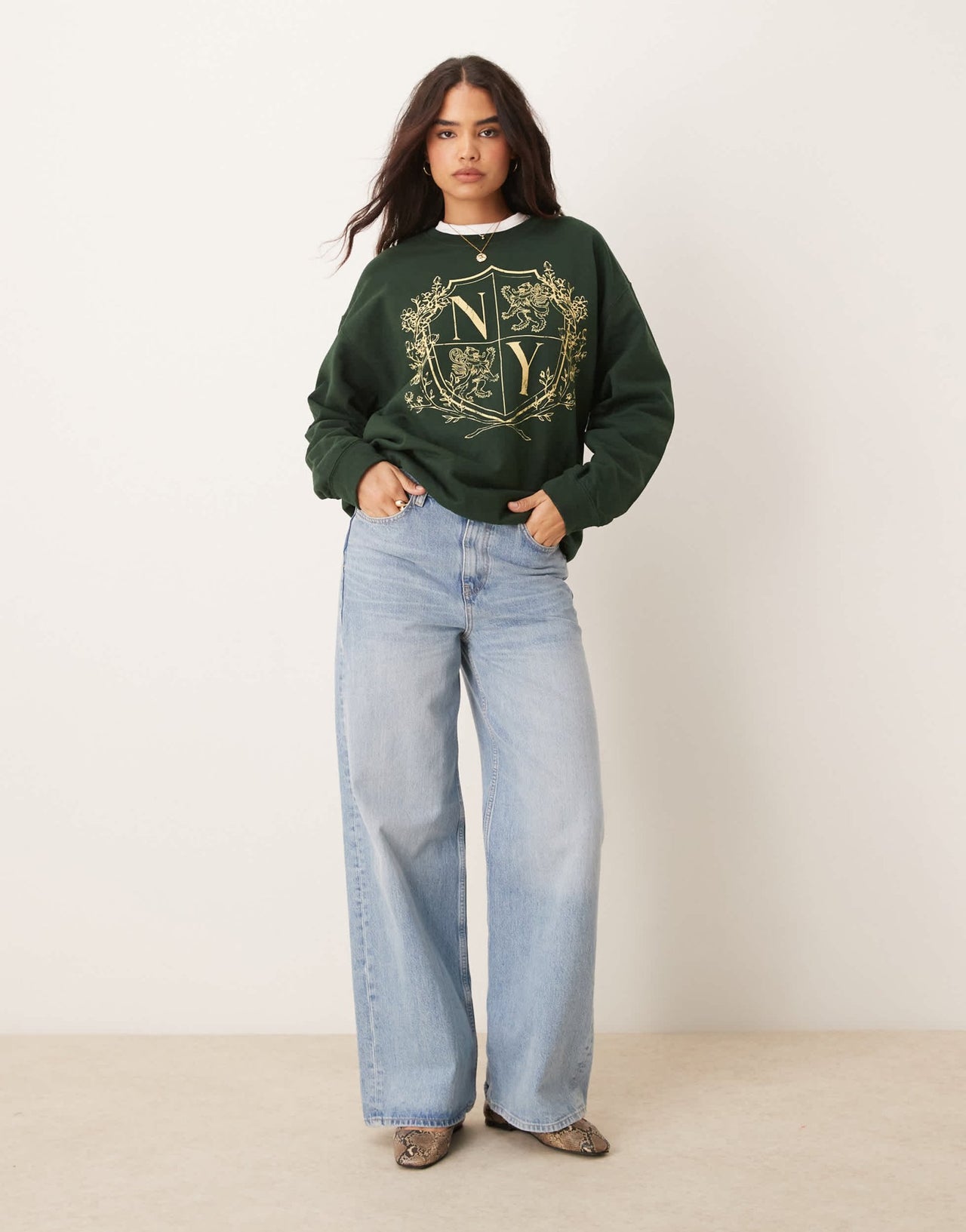 Miss Selfridge New York graphic sweatshirt in green - ASOS Sample Sale EU Store