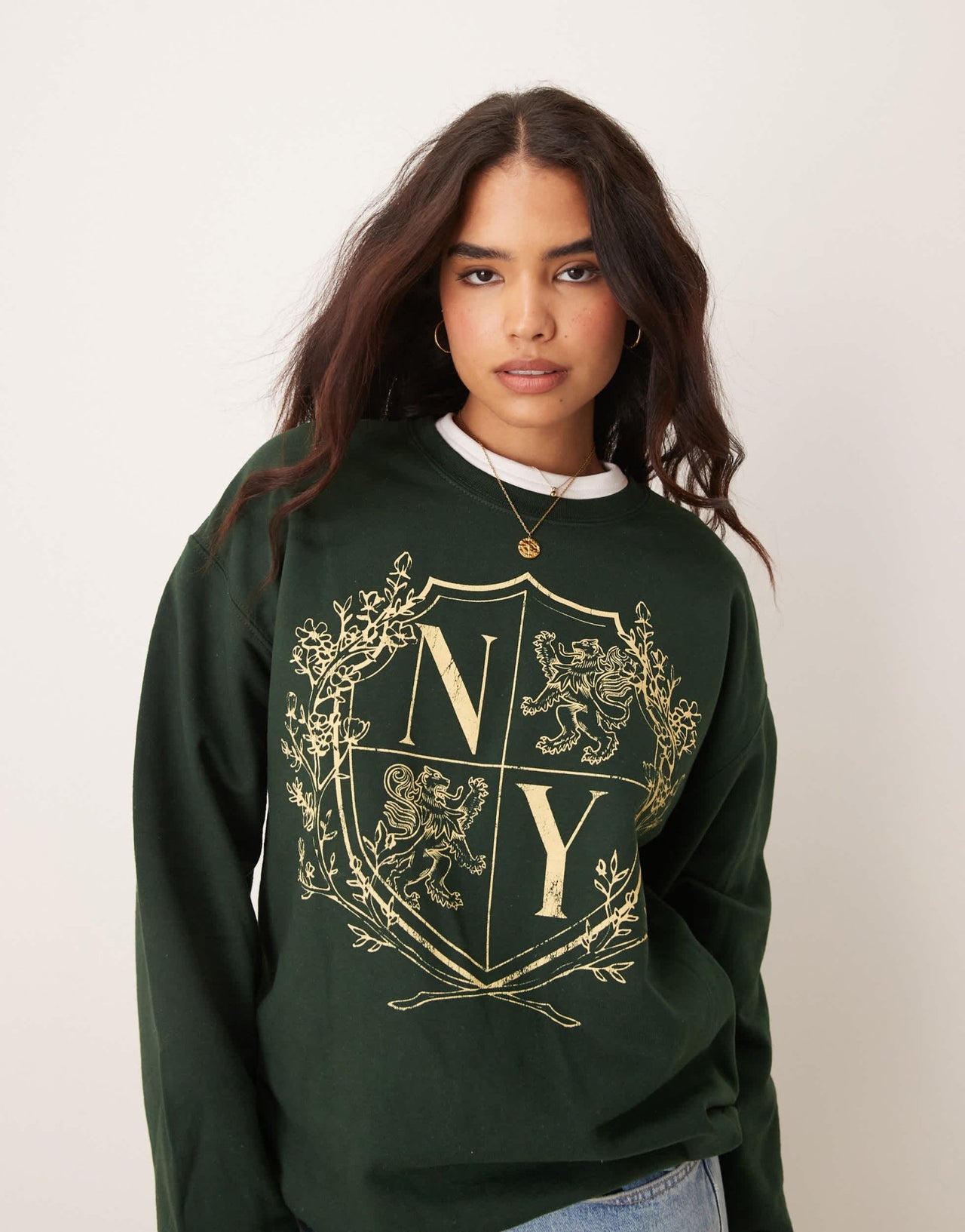 Miss Selfridge New York graphic sweatshirt in green - ASOS Sample Sale EU Store