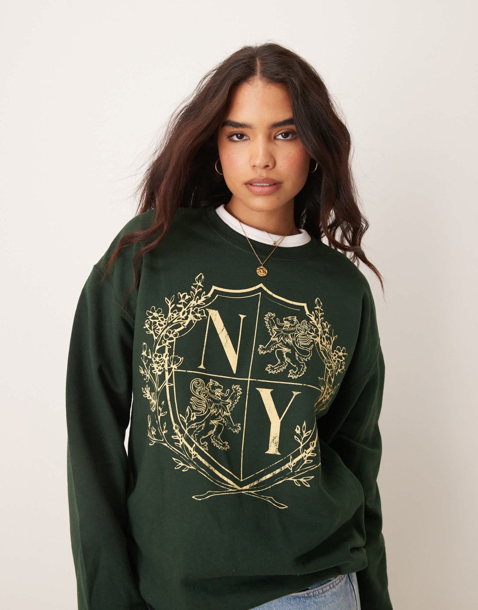Miss Selfridge New York graphic sweatshirt in green - ASOS Sample Sale EU Store