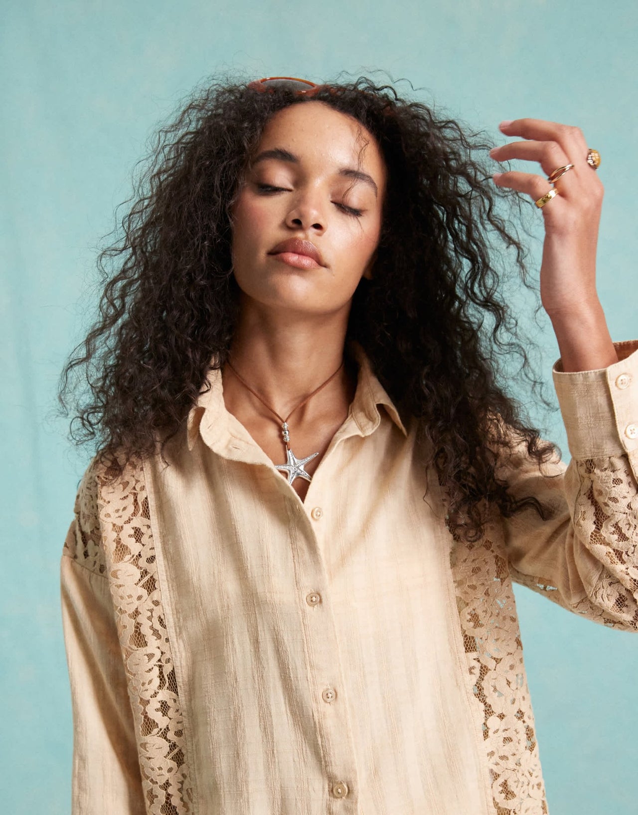 Miss Selfridge oversized lace mix shirt in beige co ord - ASOS Sample Sale EU Store