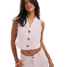 Miss Selfridge Petite linen blend button through waistcoat in soft pink