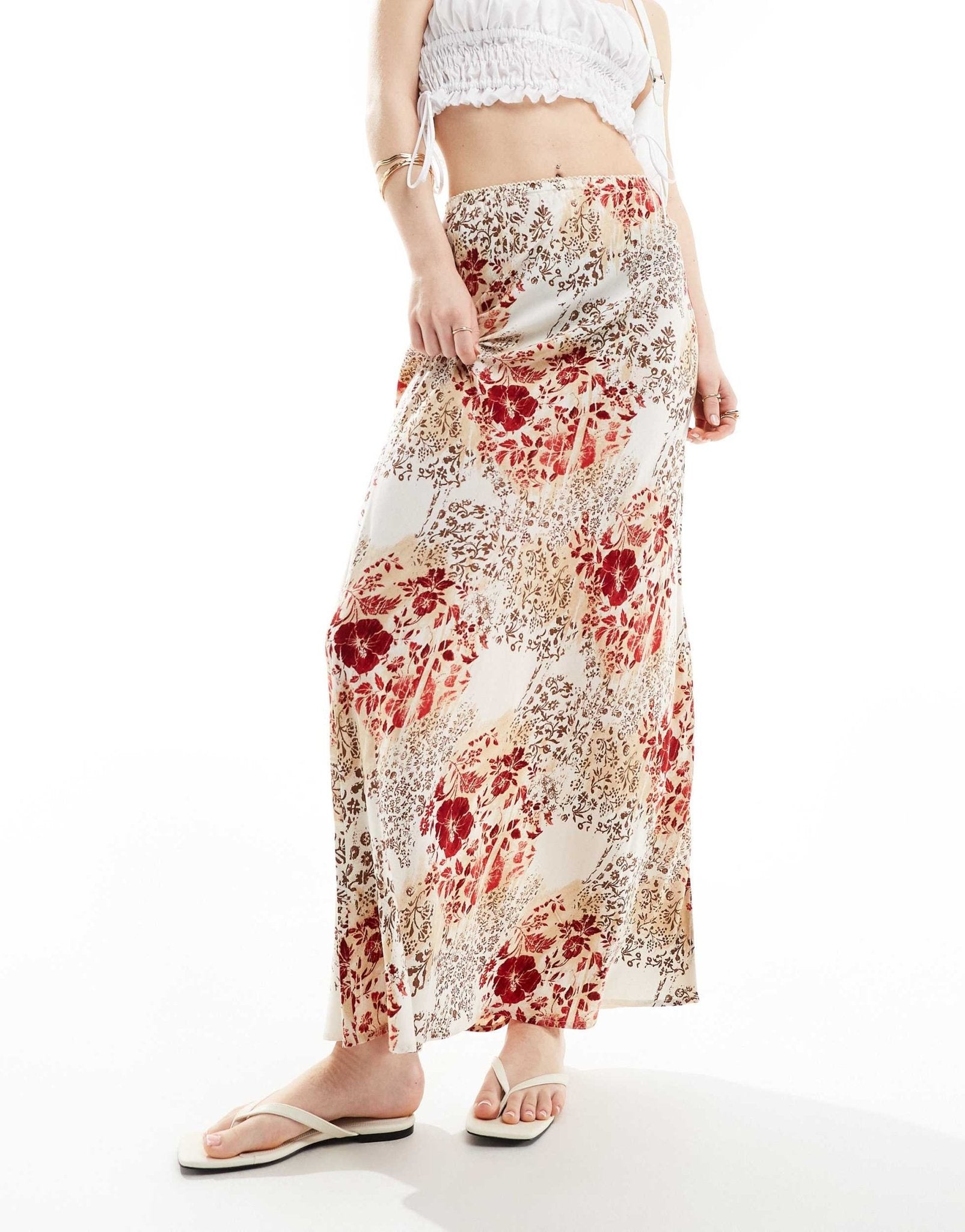 Miss Selfridge picot trim bias maxi skirt in patchwork print - ASOS Sample Sale EU Store