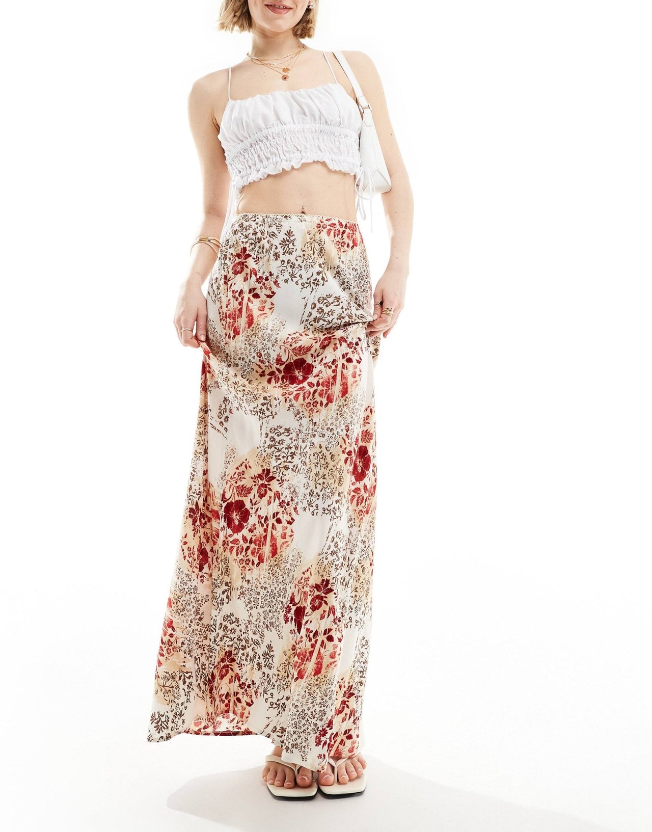 Miss Selfridge picot trim bias maxi skirt in patchwork print - ASOS Sample Sale EU Store