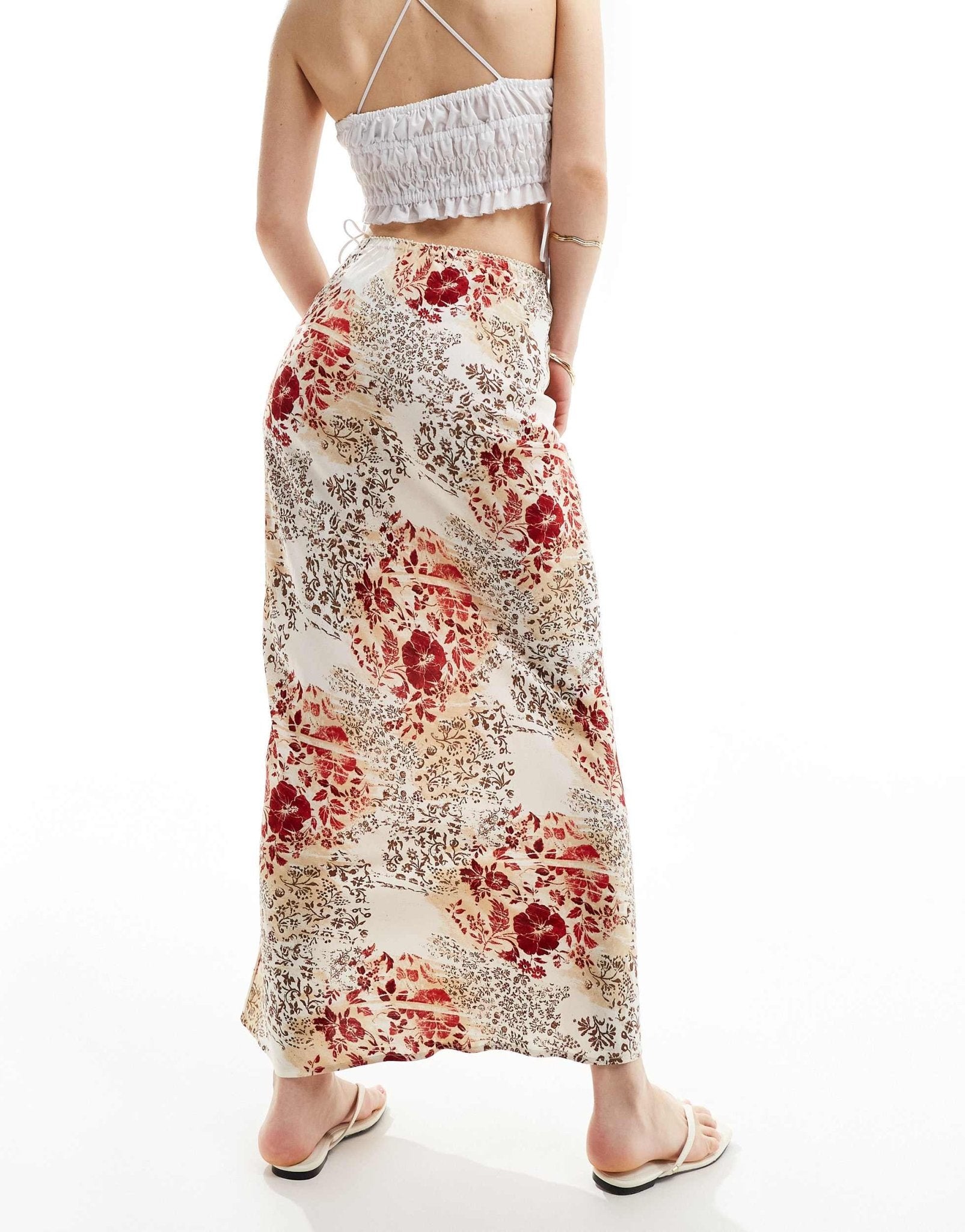 Miss Selfridge picot trim bias maxi skirt in patchwork print - ASOS Sample Sale EU Store