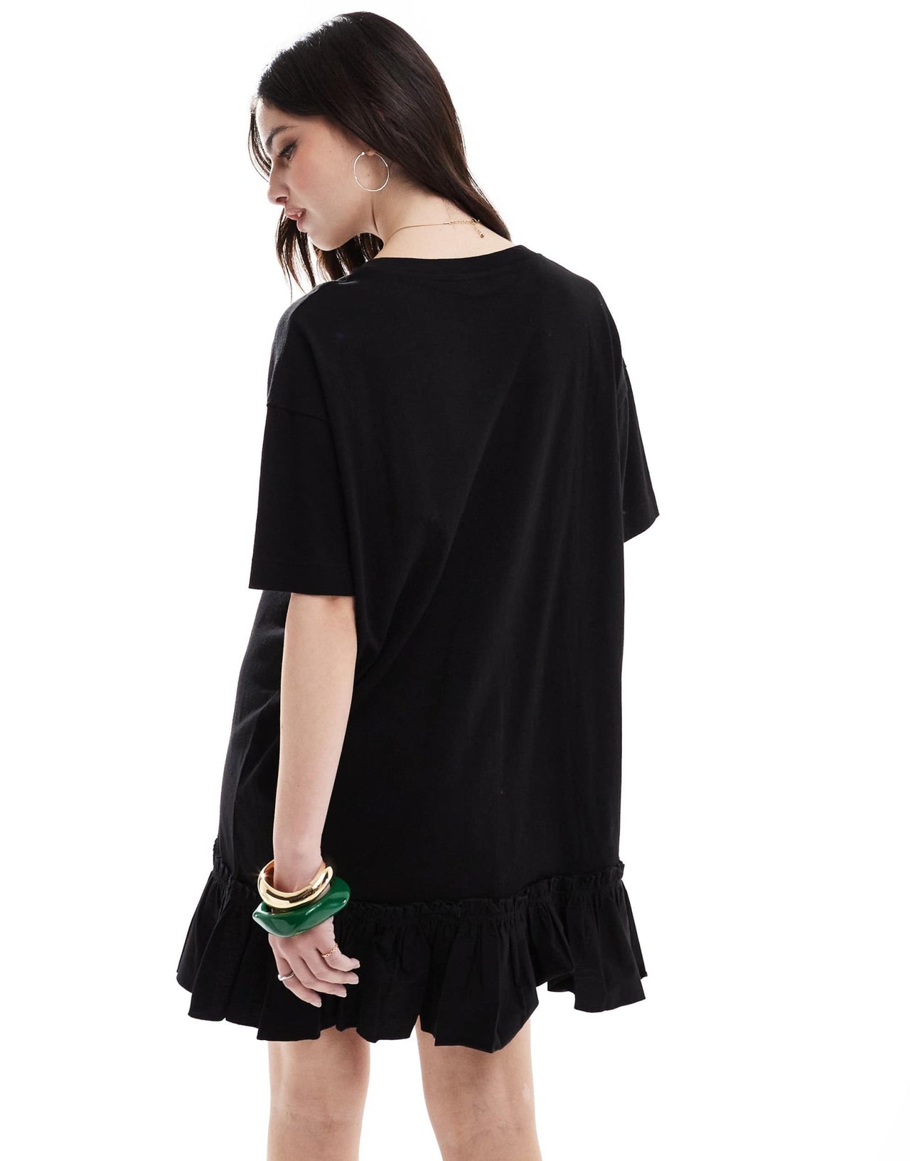 Miss Selfridge poplin frill detail t-shirt dress in black - ASOS Sample Sale EU Store
