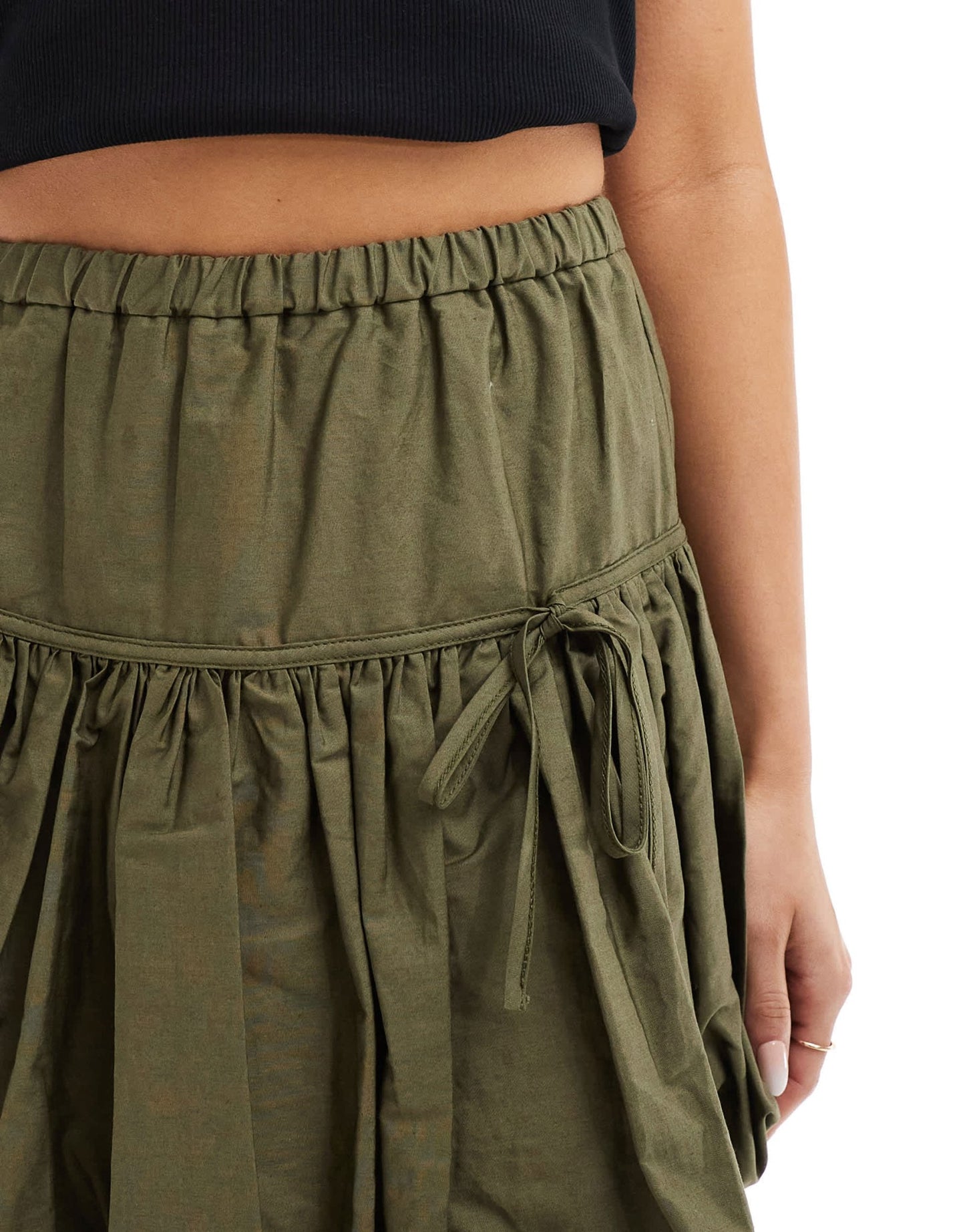 Miss Selfridge poplin puffball mini skirt in khaki - ASOS Sample Sale EU Store