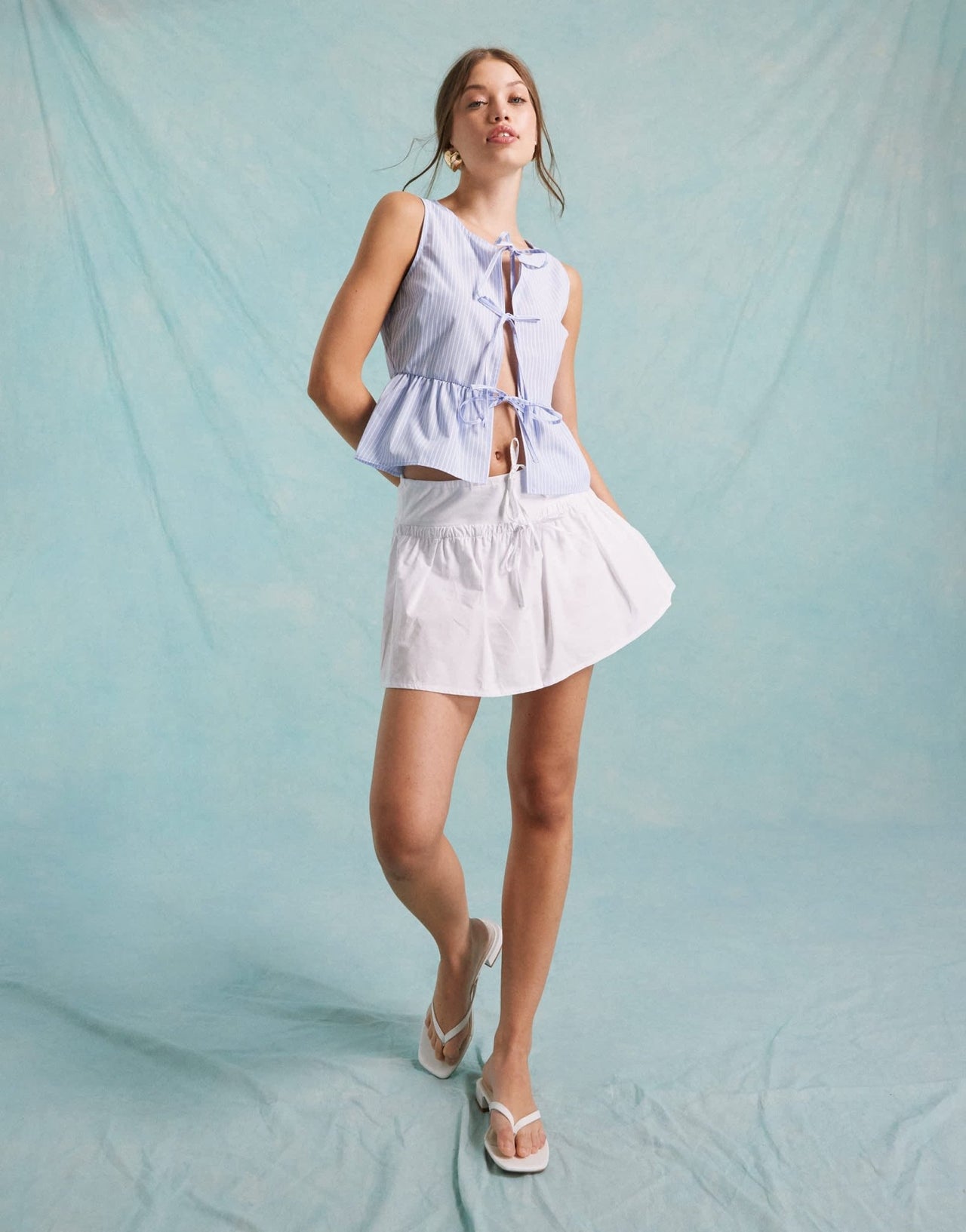 Miss Selfridge poplin tie front sleeveless top in blue stripe - ASOS Sample Sale EU Store