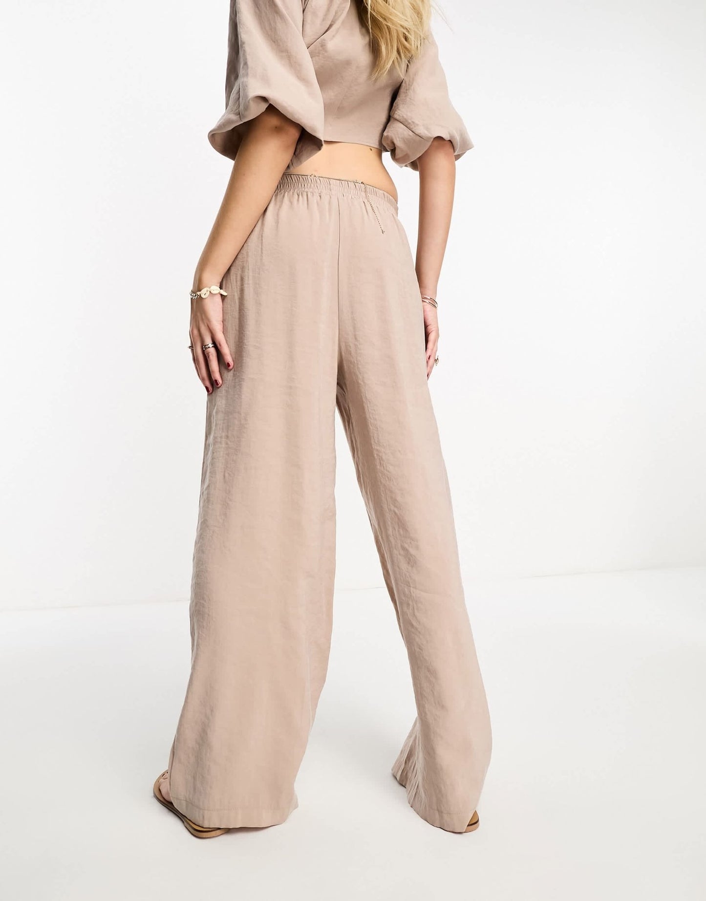 Miss Selfridge pull on wide leg trousers co - ord in stone - ASOS Sample Sale EU Store