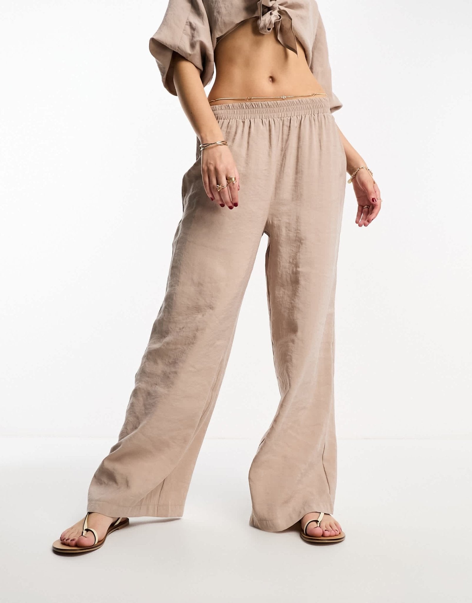 Miss Selfridge pull on wide leg trousers co - ord in stone - ASOS Sample Sale EU Store