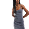 Miss Selfridge rib cami mini dress with popper detail in washed charcoal
