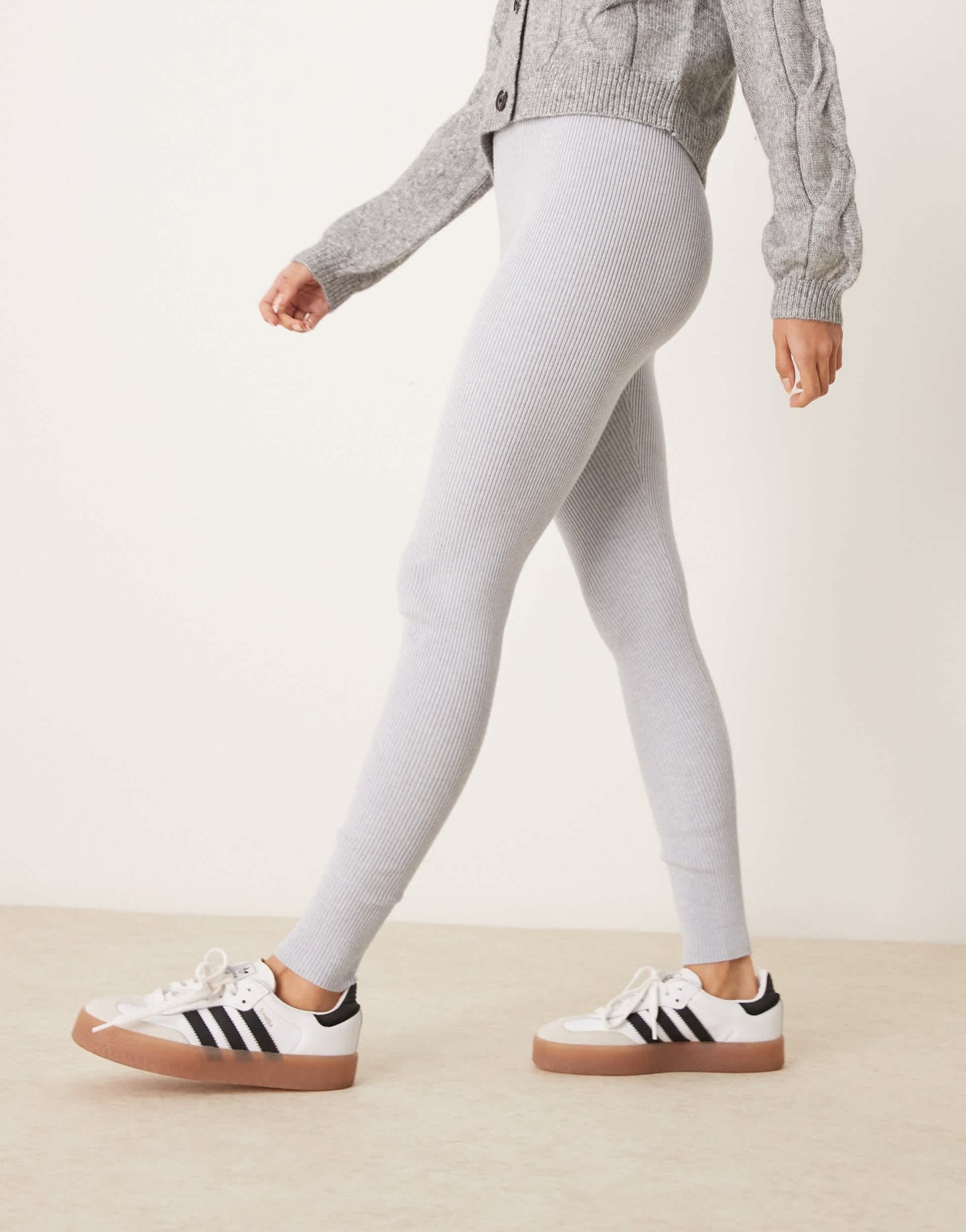 Miss Selfridge rib knit cosy legging in light grey marl - ASOS Sample Sale EU Store