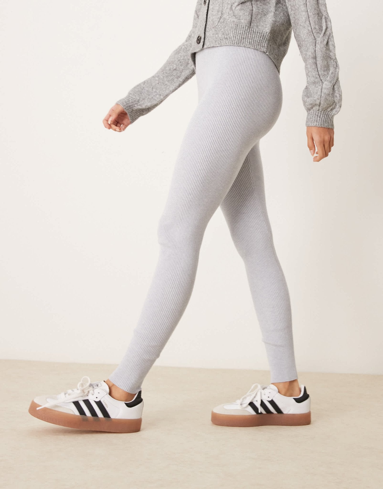 Miss Selfridge rib knit cosy legging in light grey marl - ASOS Sample Sale EU Store