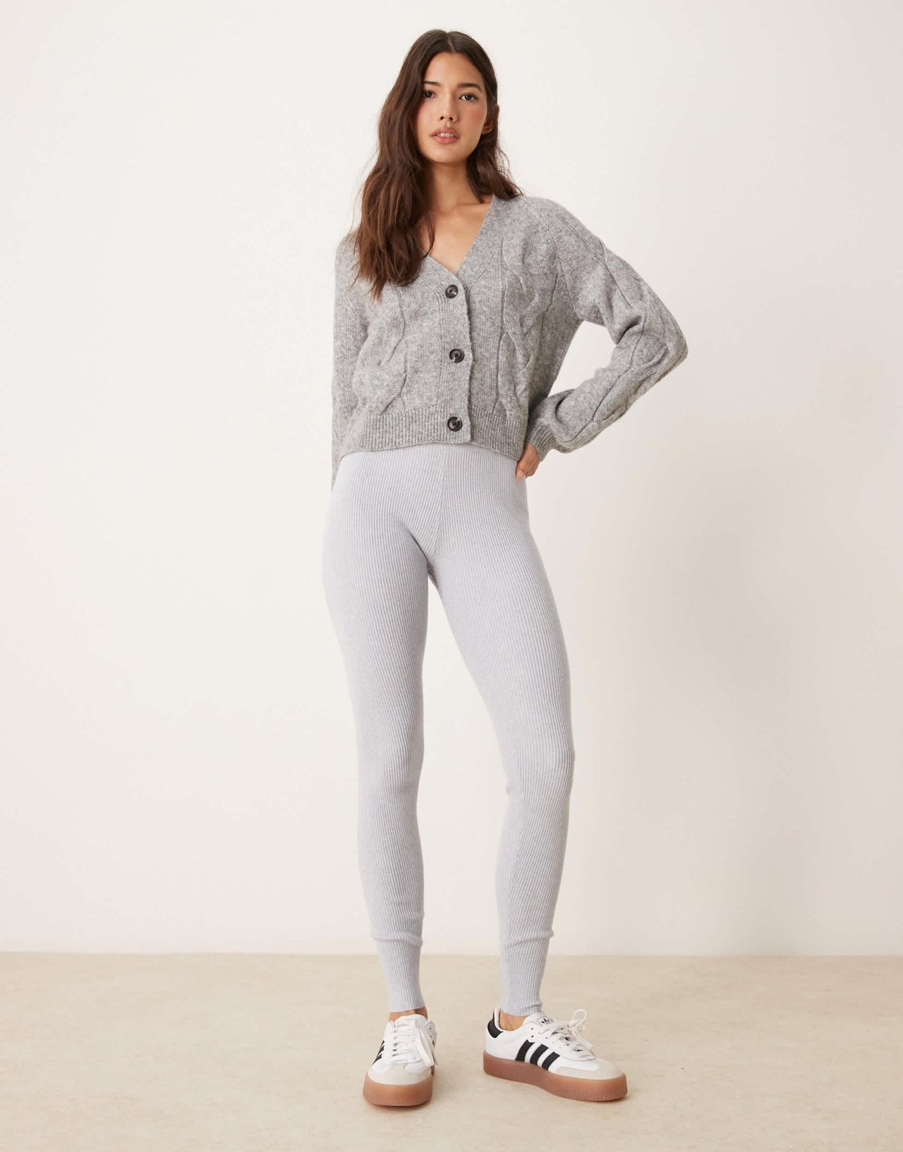 Miss Selfridge rib knit cosy legging in light grey marl - ASOS Sample Sale EU Store