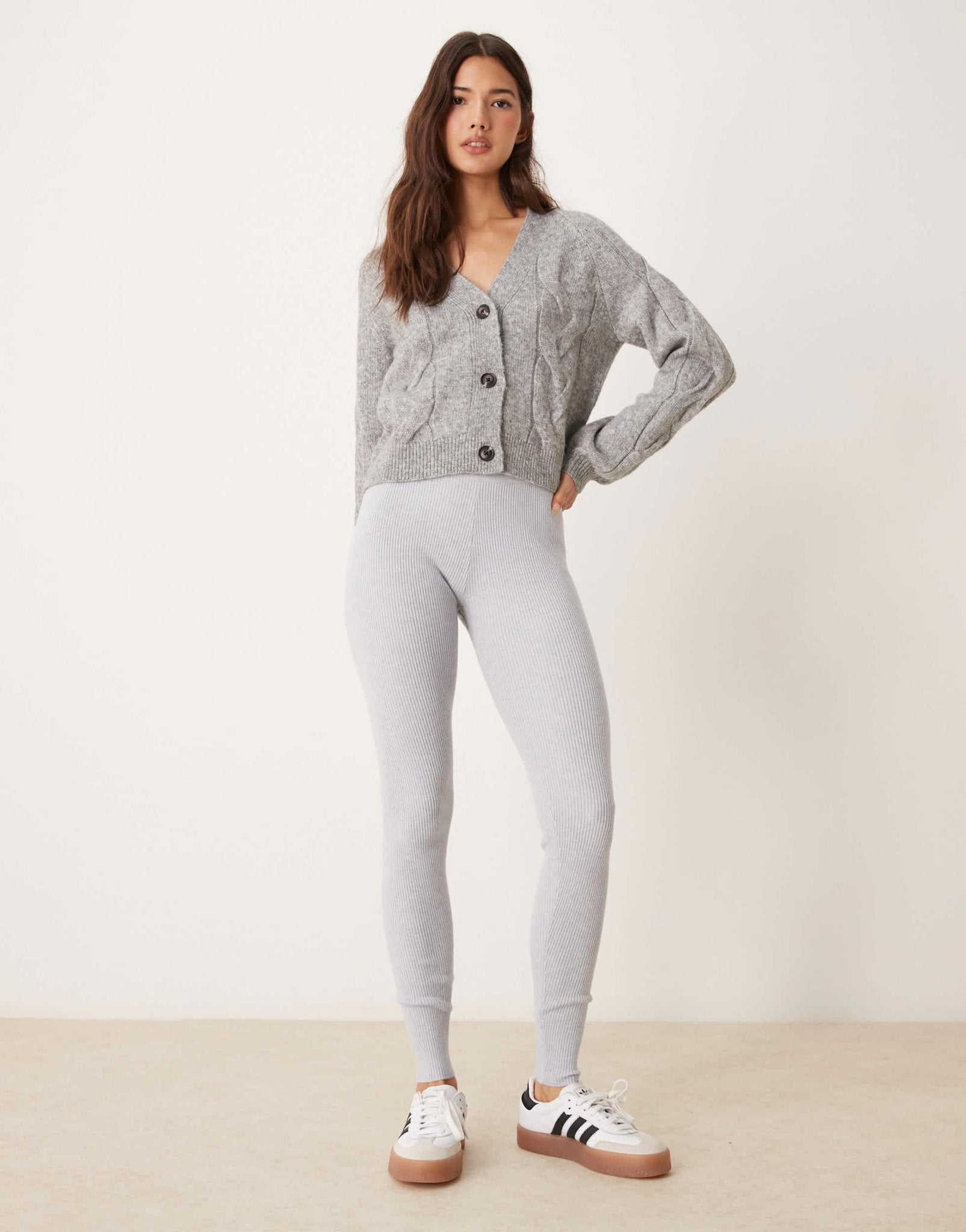 Miss Selfridge rib knit cosy legging in light grey marl - ASOS Sample Sale EU Store