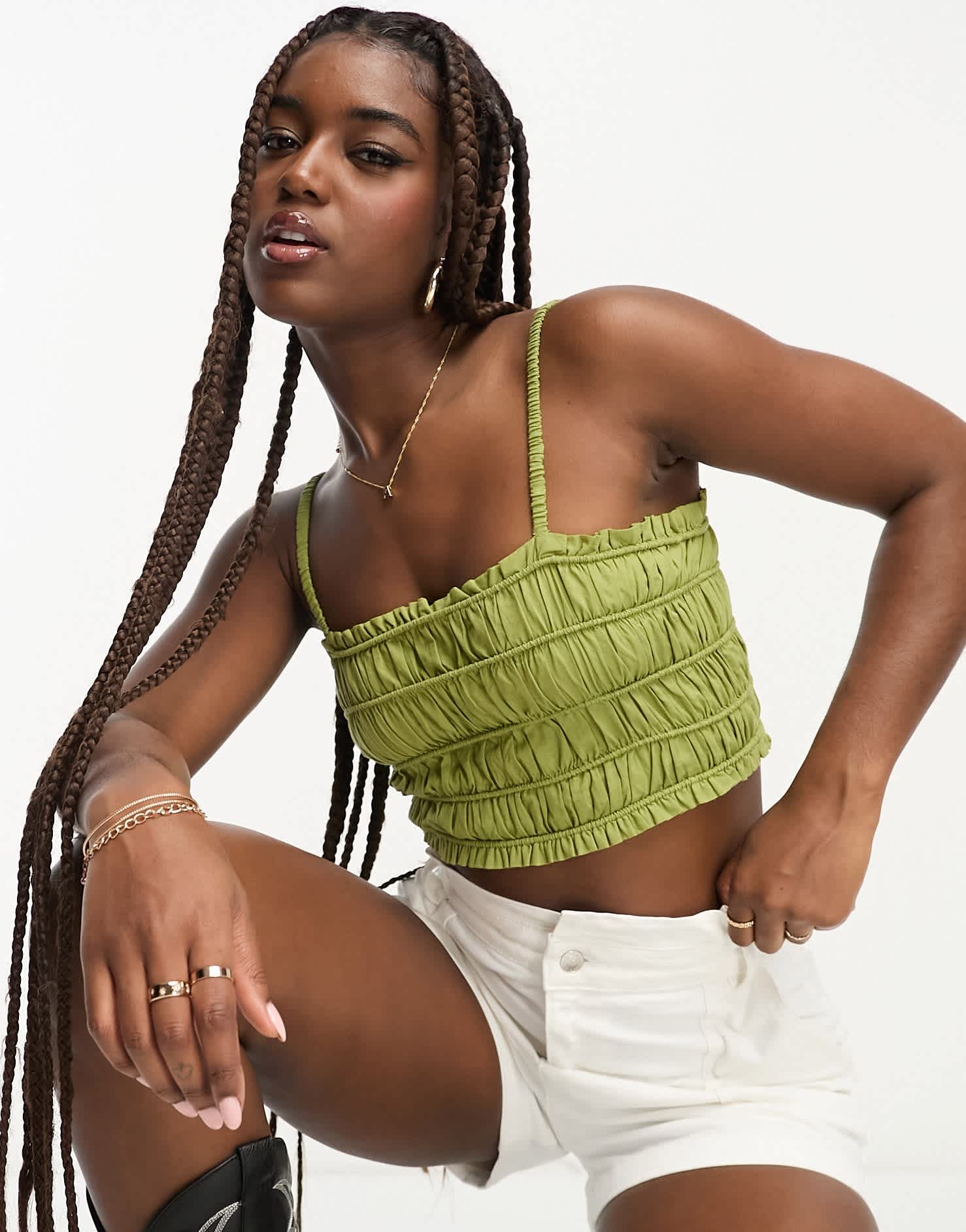 Miss Selfridge ruched cami top in khaki - ASOS Sample Sale EU Store