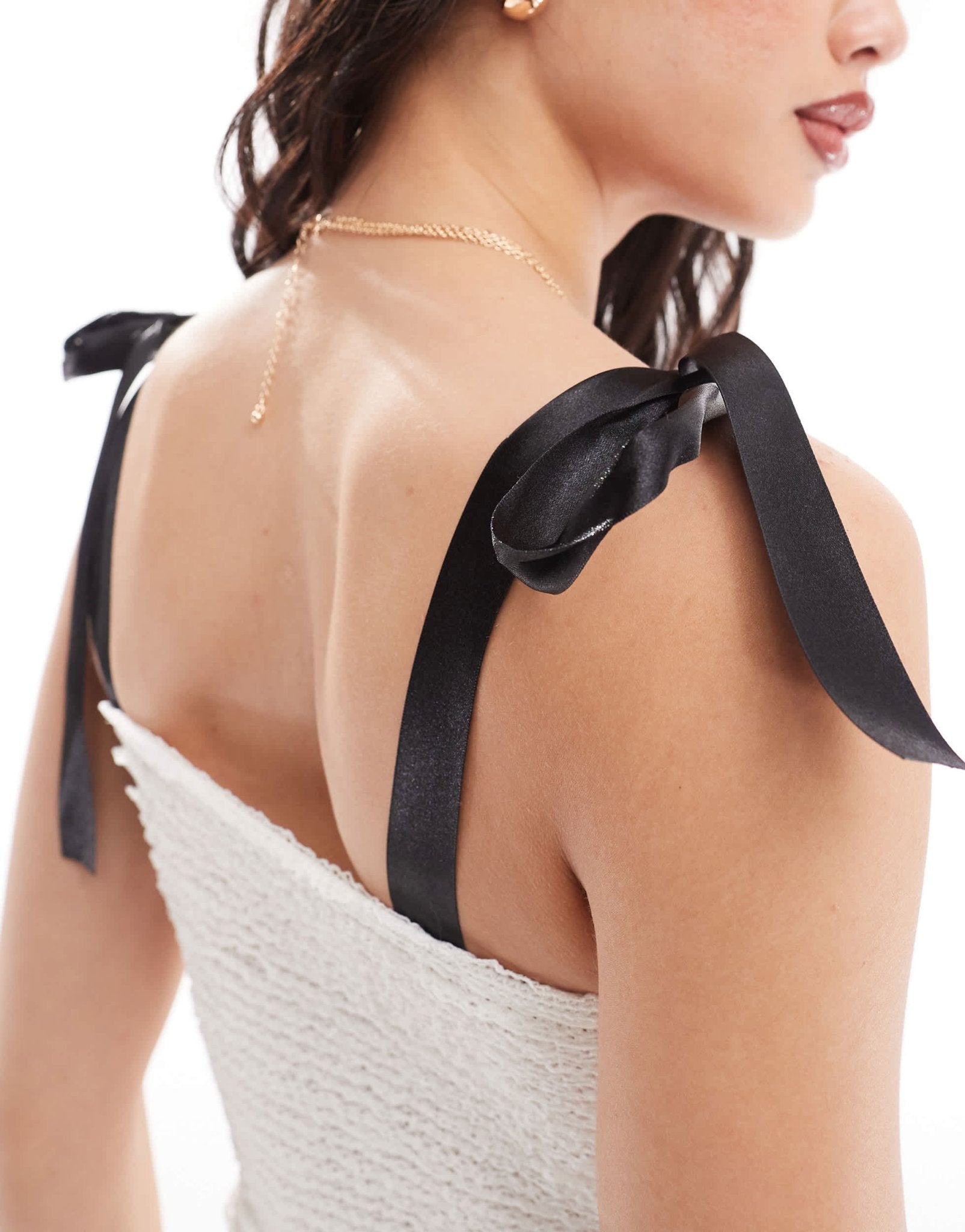 Miss Selfridge ruffle playsuit with ribbons in white - ASOS Sample Sale EU Store