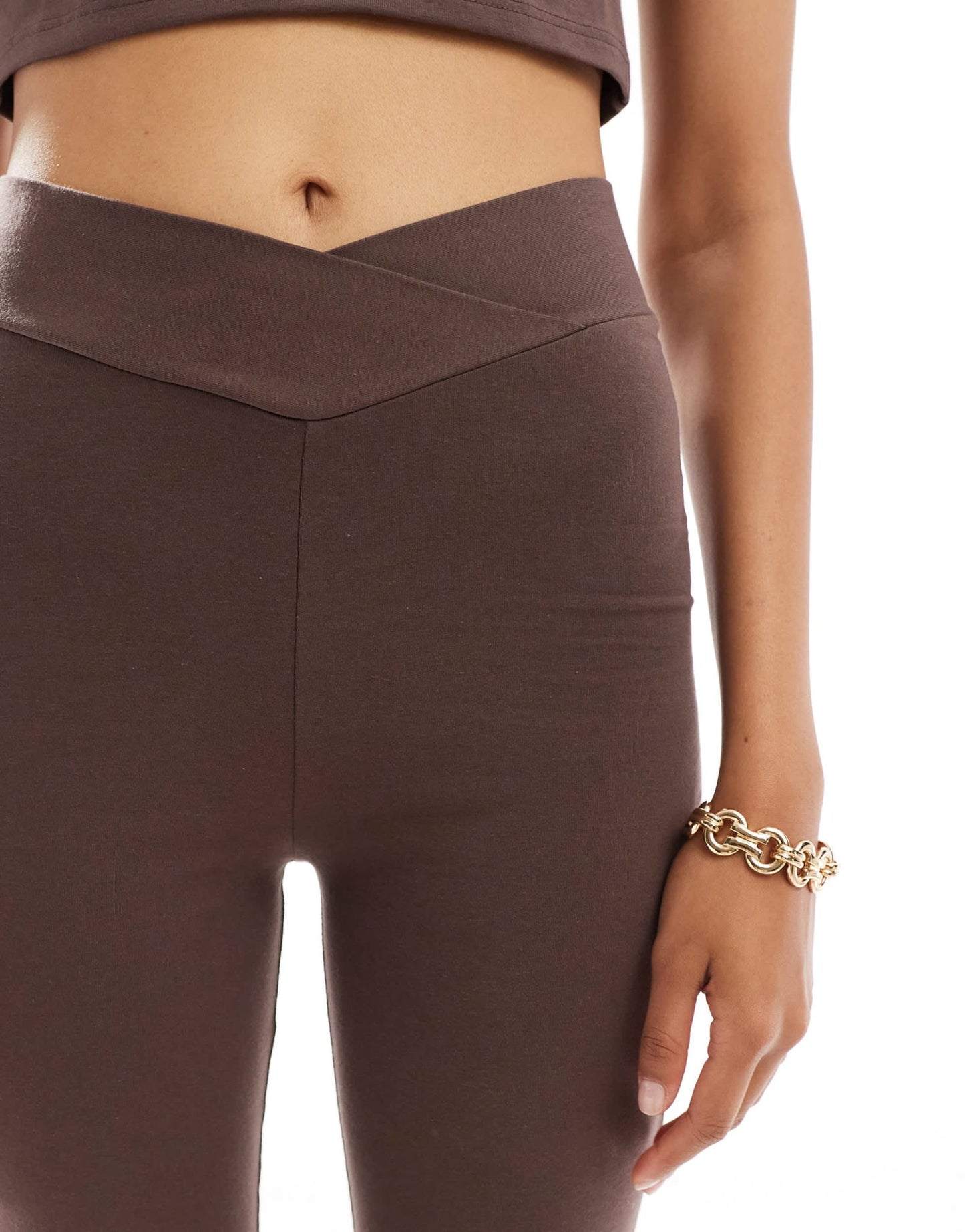Miss Selfridge shaped front flare legging co - ord in chocolate - ASOS Sample Sale EU Store