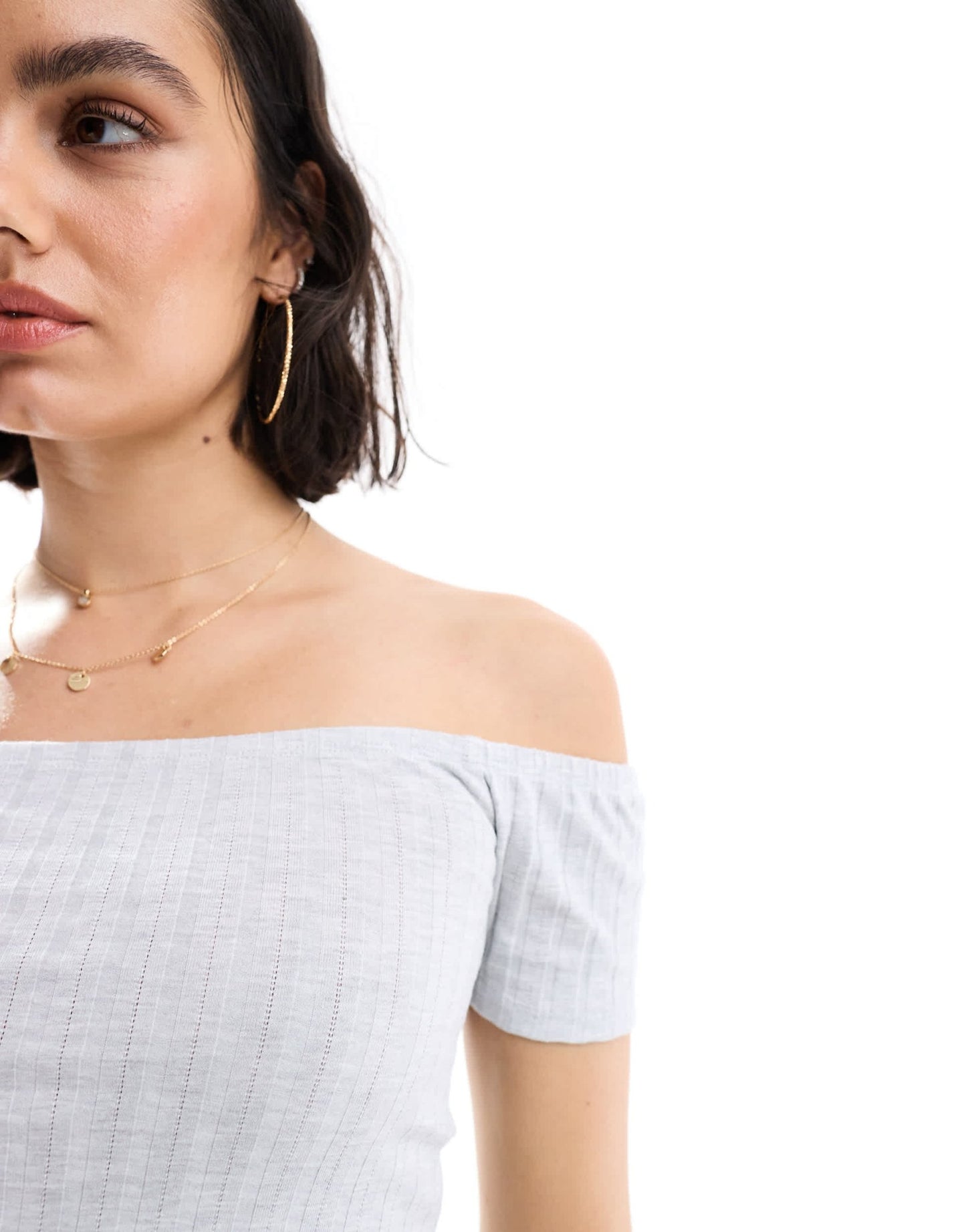 Miss Selfridge short sleeve rib top two pack in white and grey marl - ASOS Sample Sale EU Store